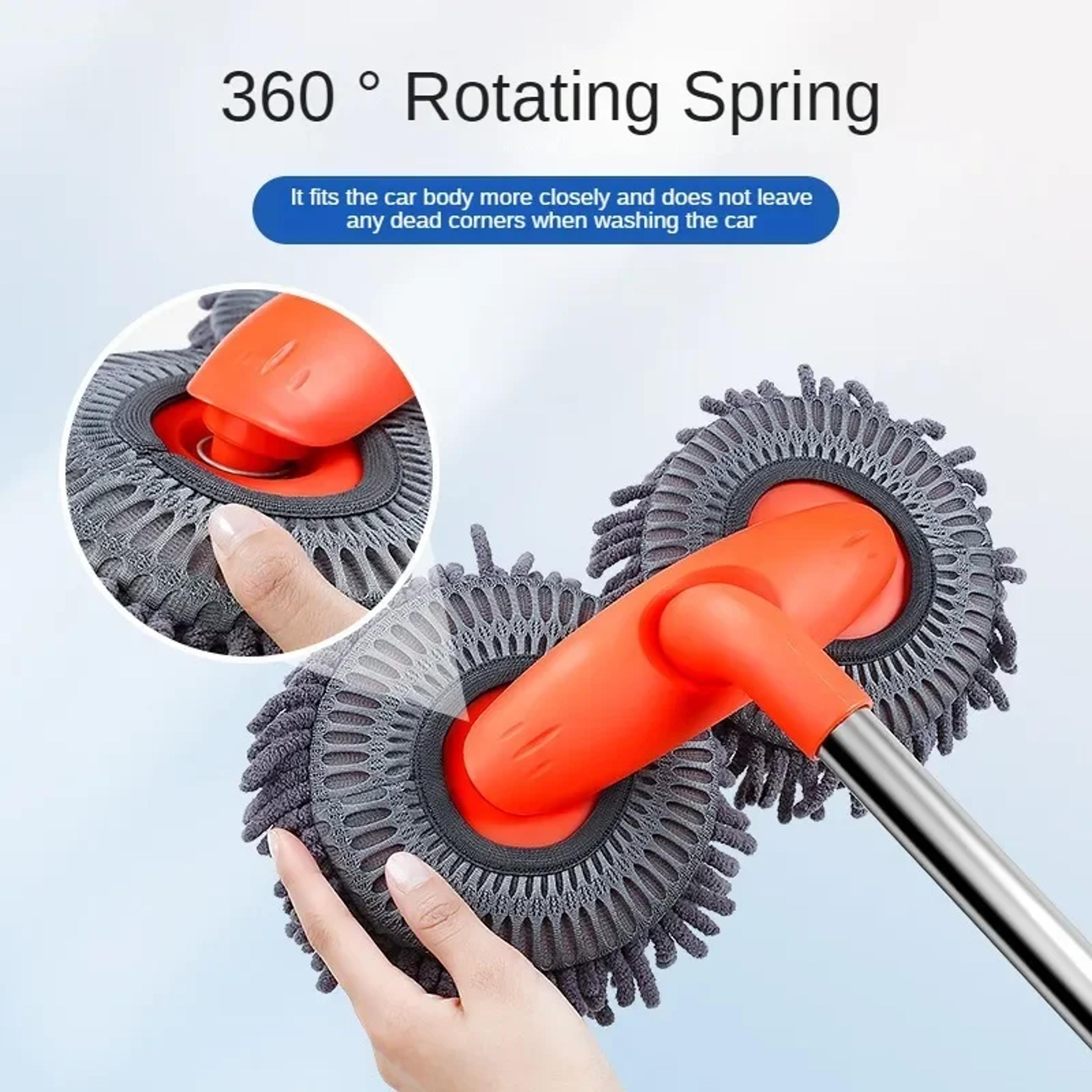 Car Washer Mop Foam Wash Chenille Brush Double Brush Head Roof Window Cleaning ThreeSection Telesco 1