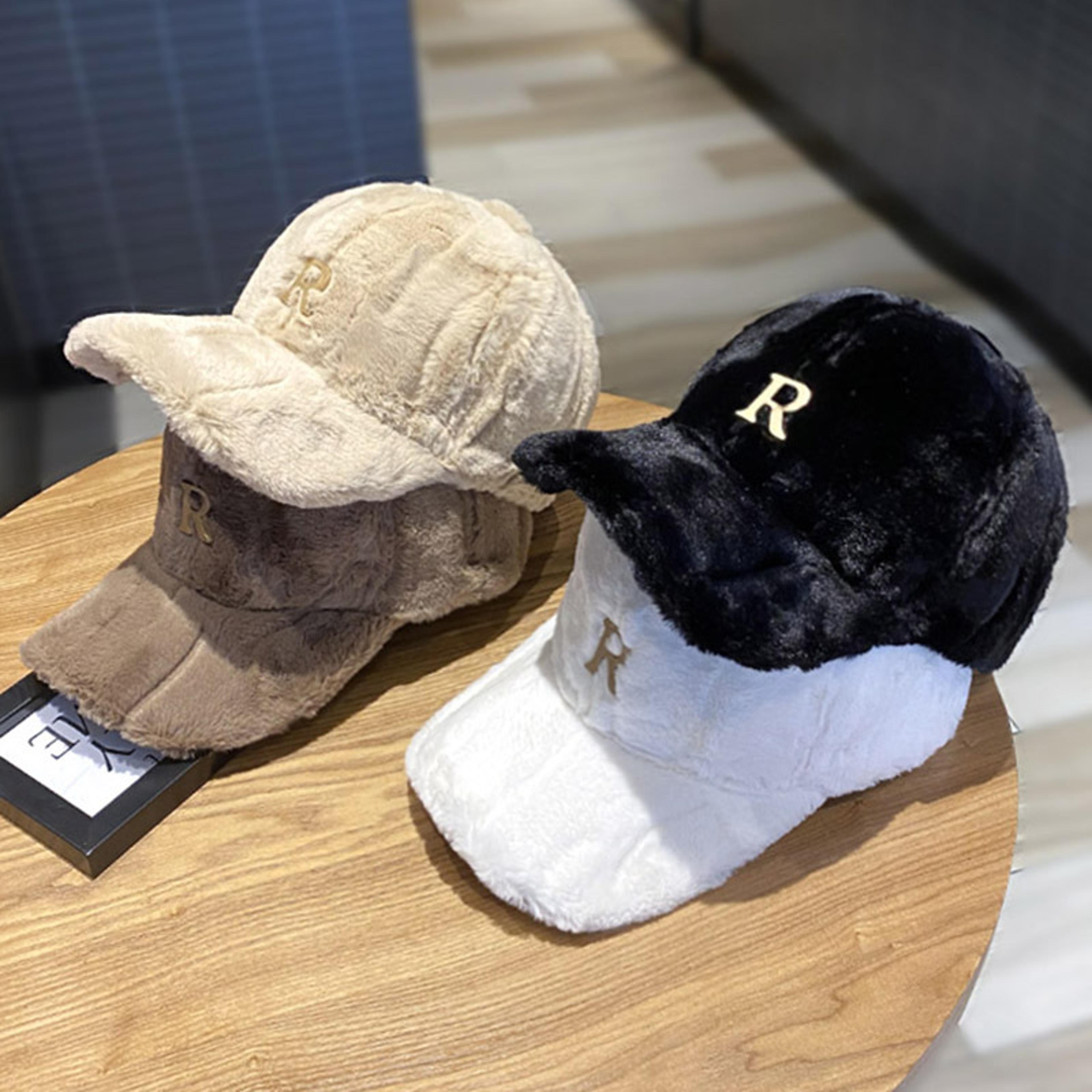 Faux Thickened Warm Plush Autumn Winter Baseball Cap Hats For Women Metal Letter Snapback Fashion A 1