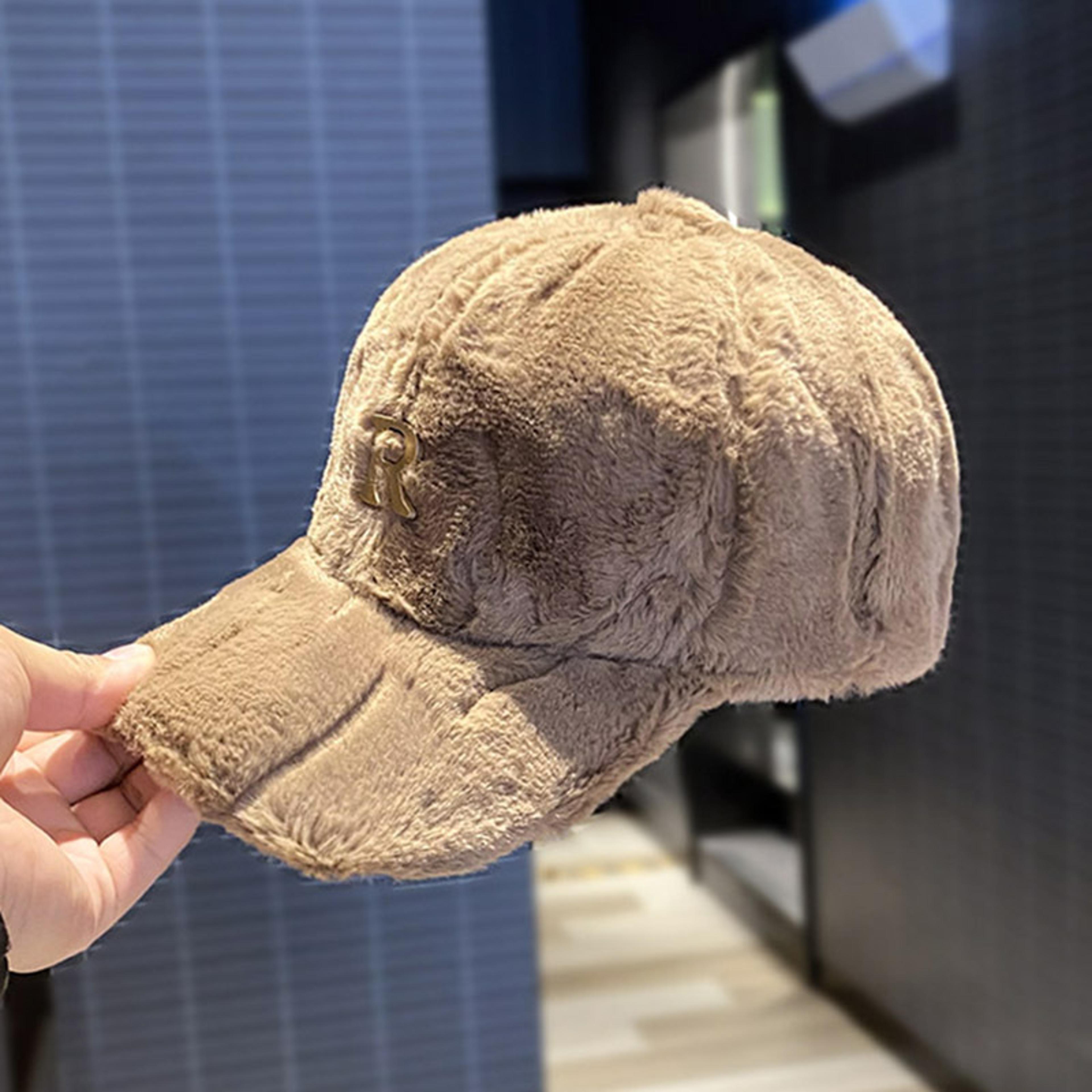 Faux Thickened Warm Plush Autumn Winter Baseball Cap Hats For Women Metal Letter Snapback Fashion A 3