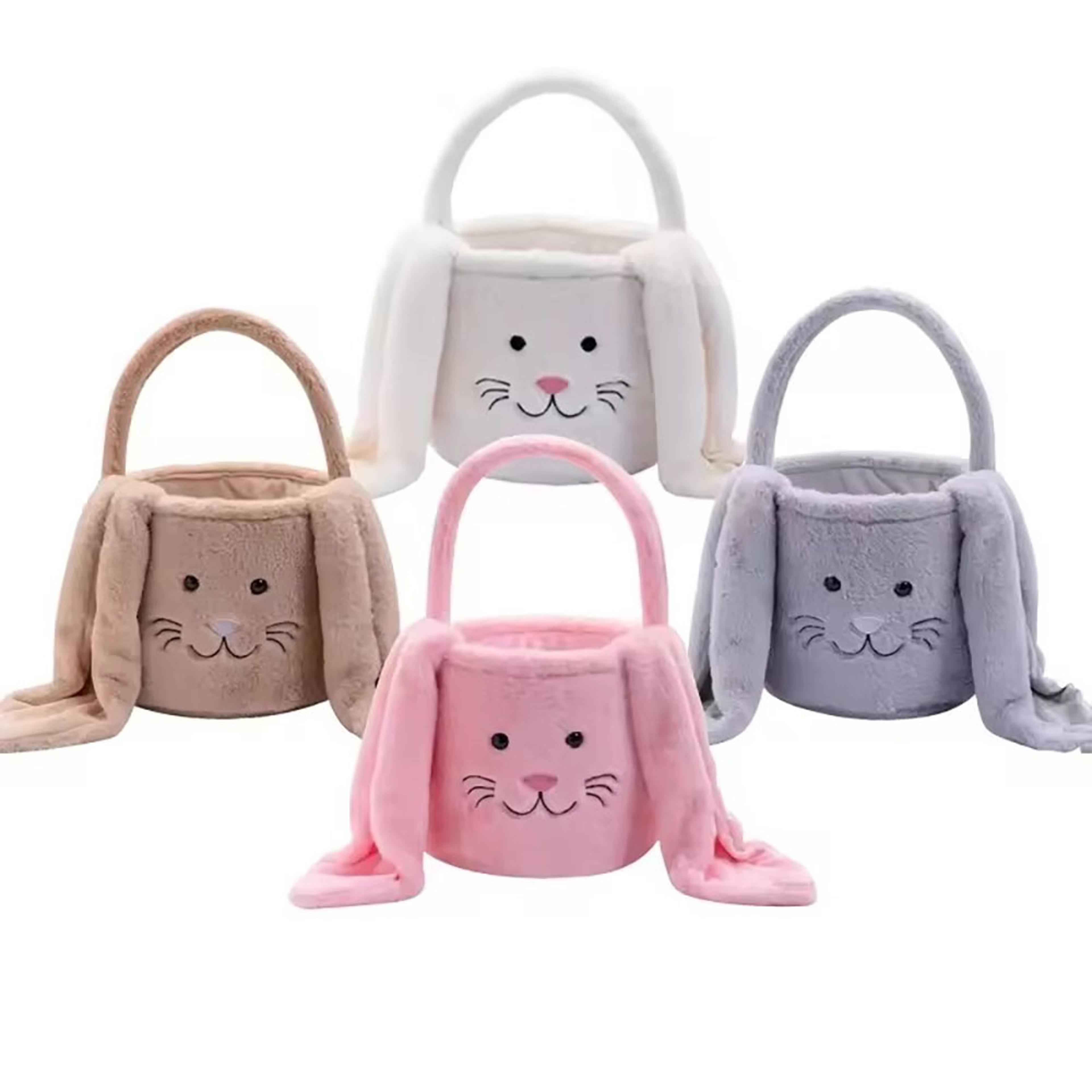Lovely Easter Bunny Basket Plush Candy Carry Basket Bunny Gift Basket 0