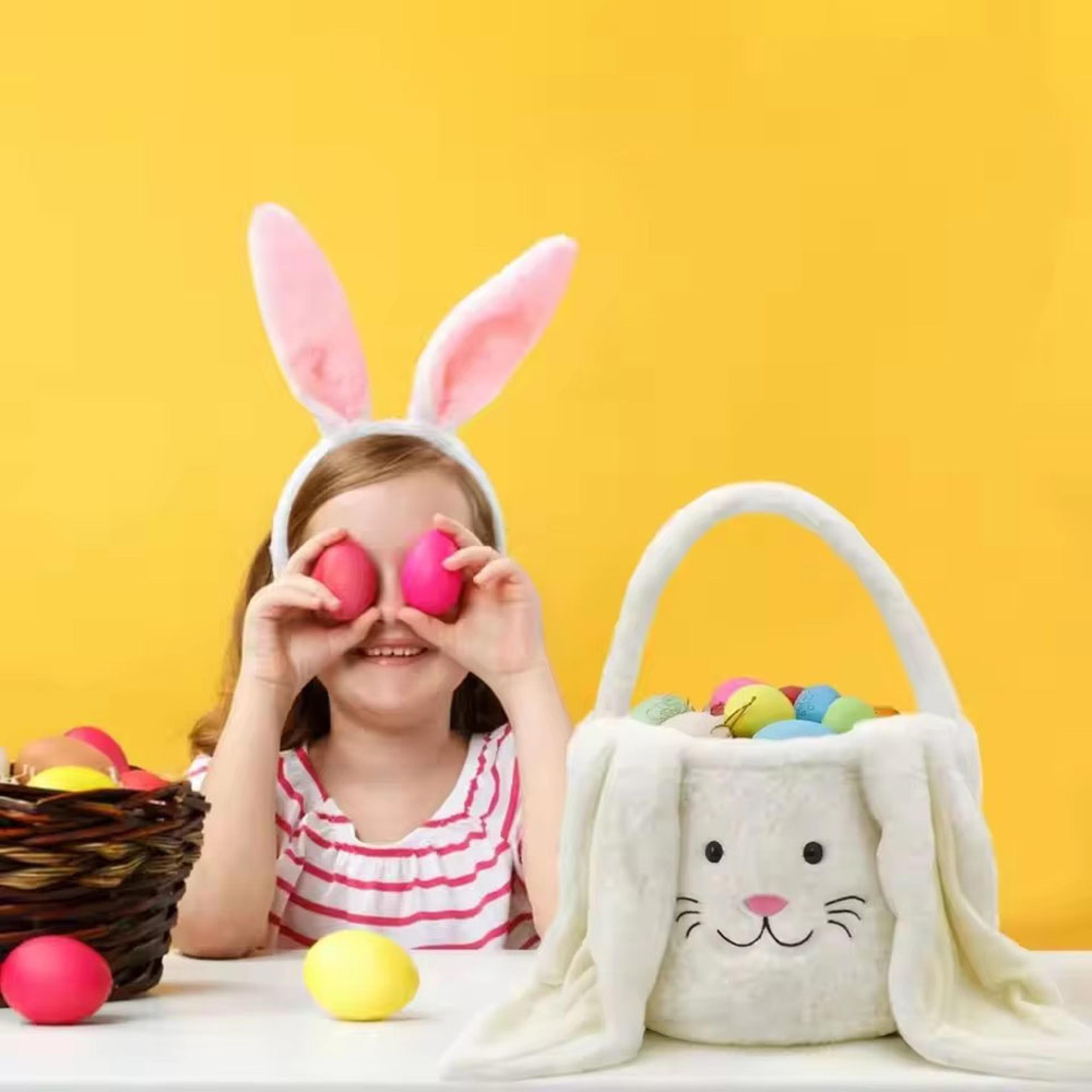 Lovely Easter Bunny Basket Plush Candy Carry Basket Bunny Gift Basket 1