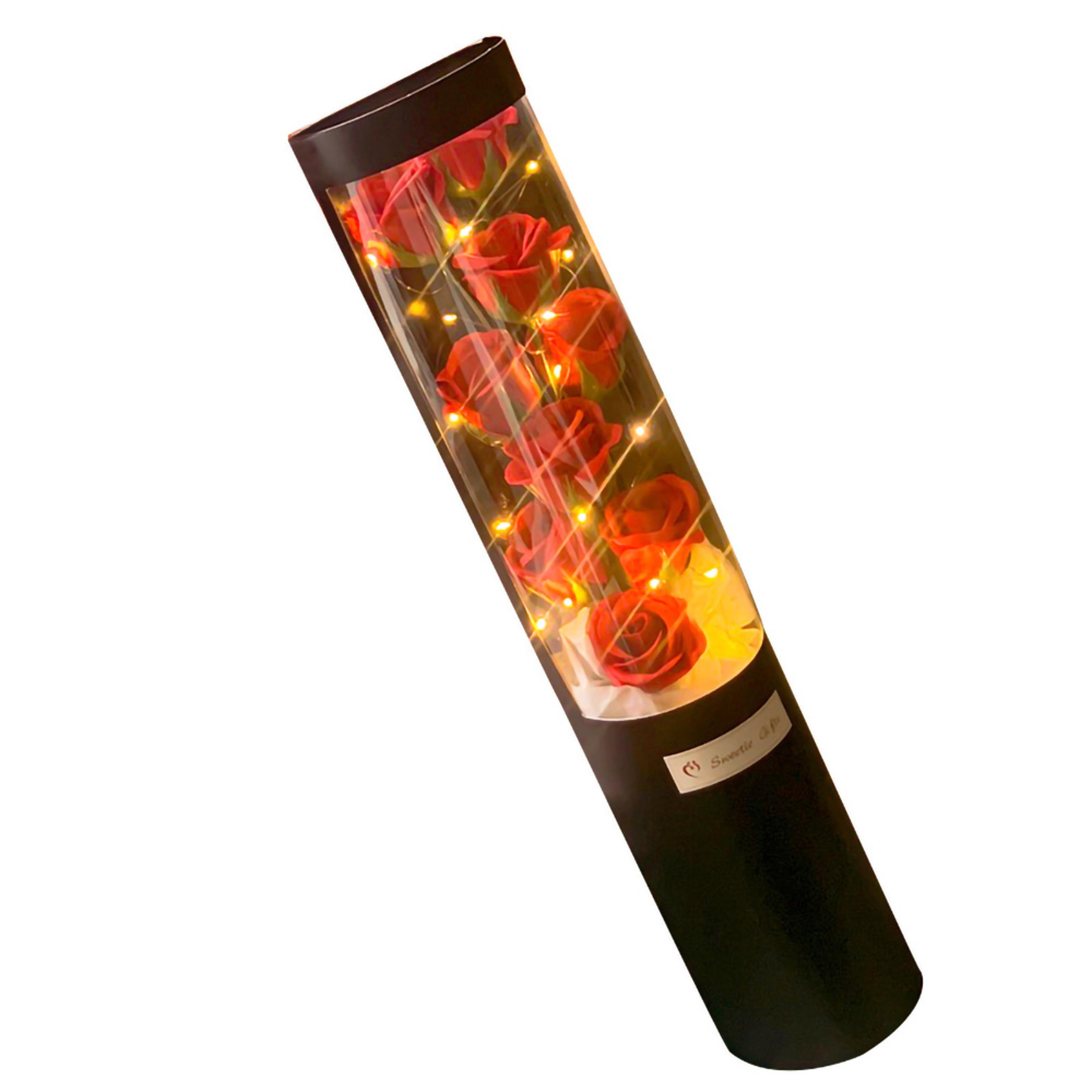 LED 9 Soap Bouquets Eternal Rose Flower Bouquet With Fairy String Lights In Dome For Valentine Day  2