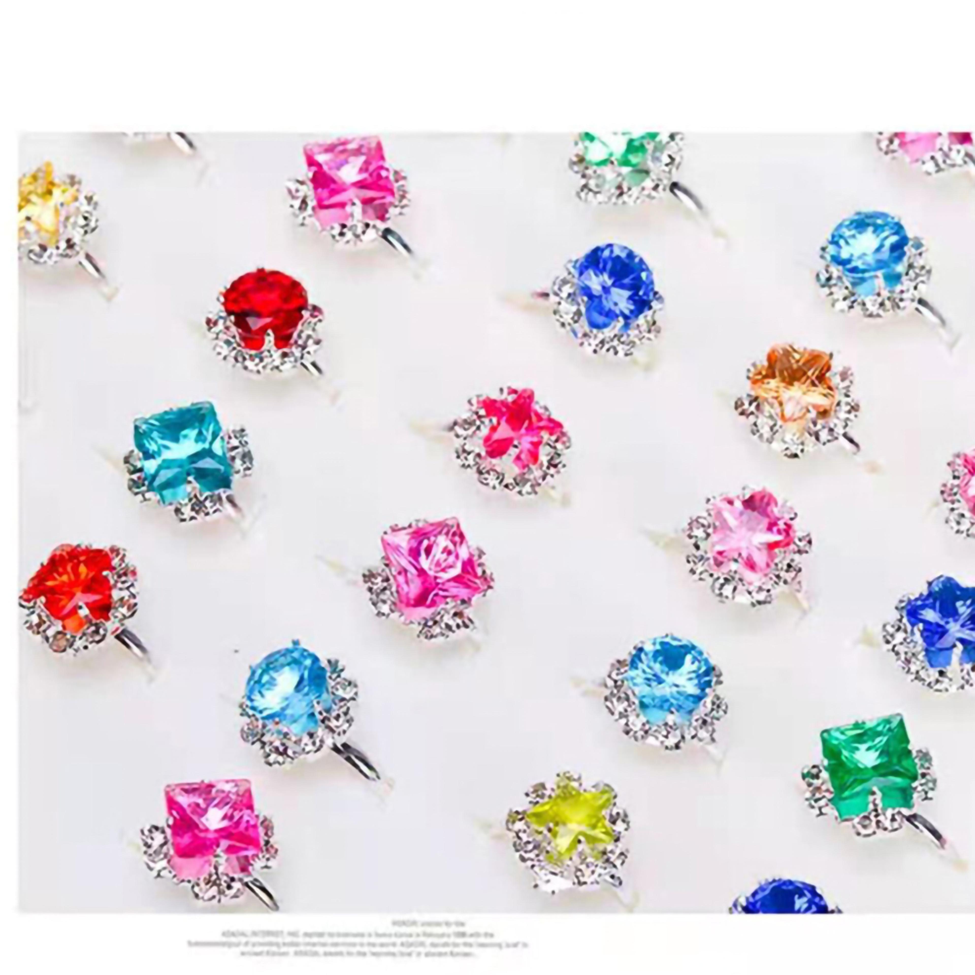 Beautiful Colorful Diamante Children Ring Plastic Diamond Jewelry Set With HeartShaped Box For Girl 1
