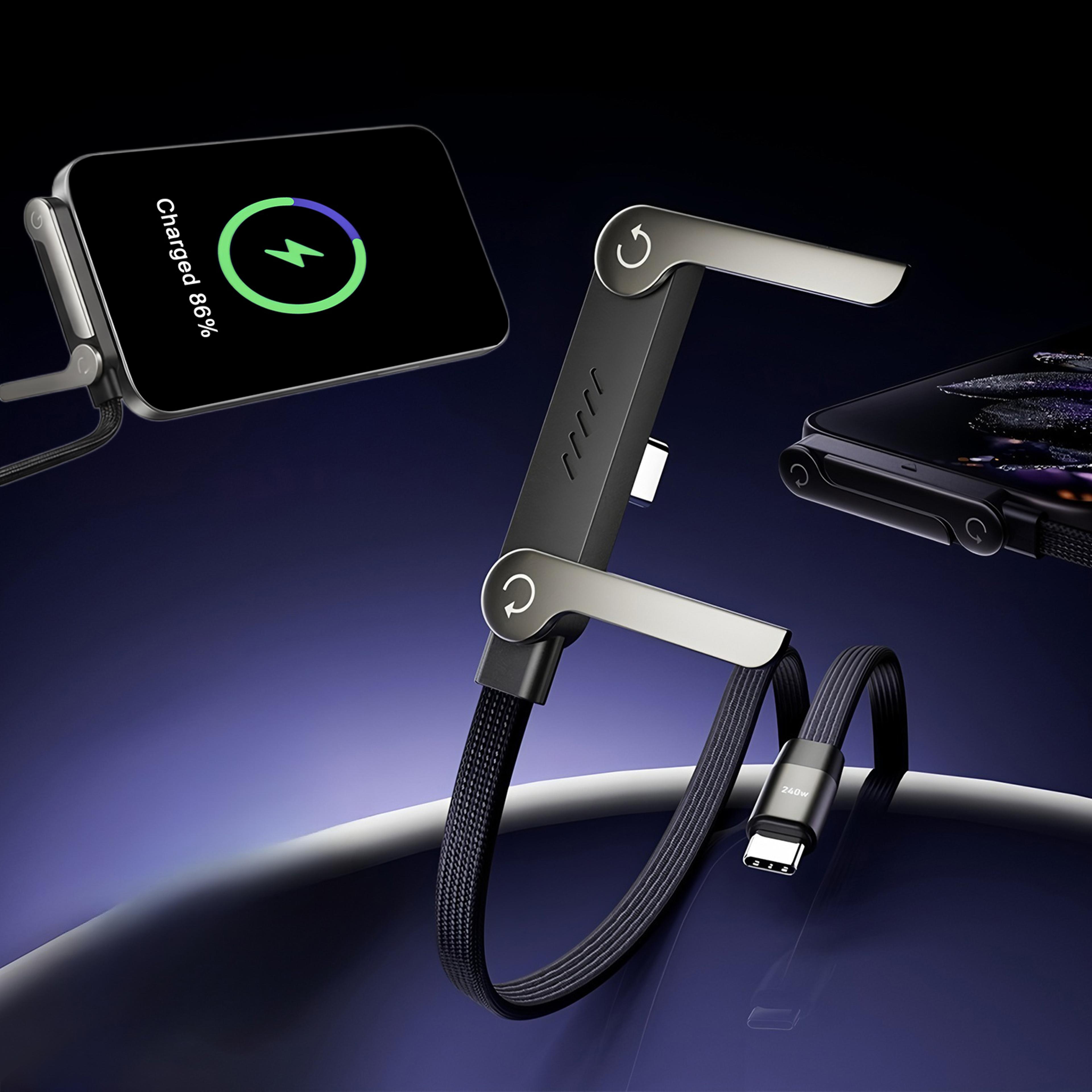 Foldable Mobile Phone Holder With 360 Rotating Charging Data Cable Fast Charging Stand For Tablets