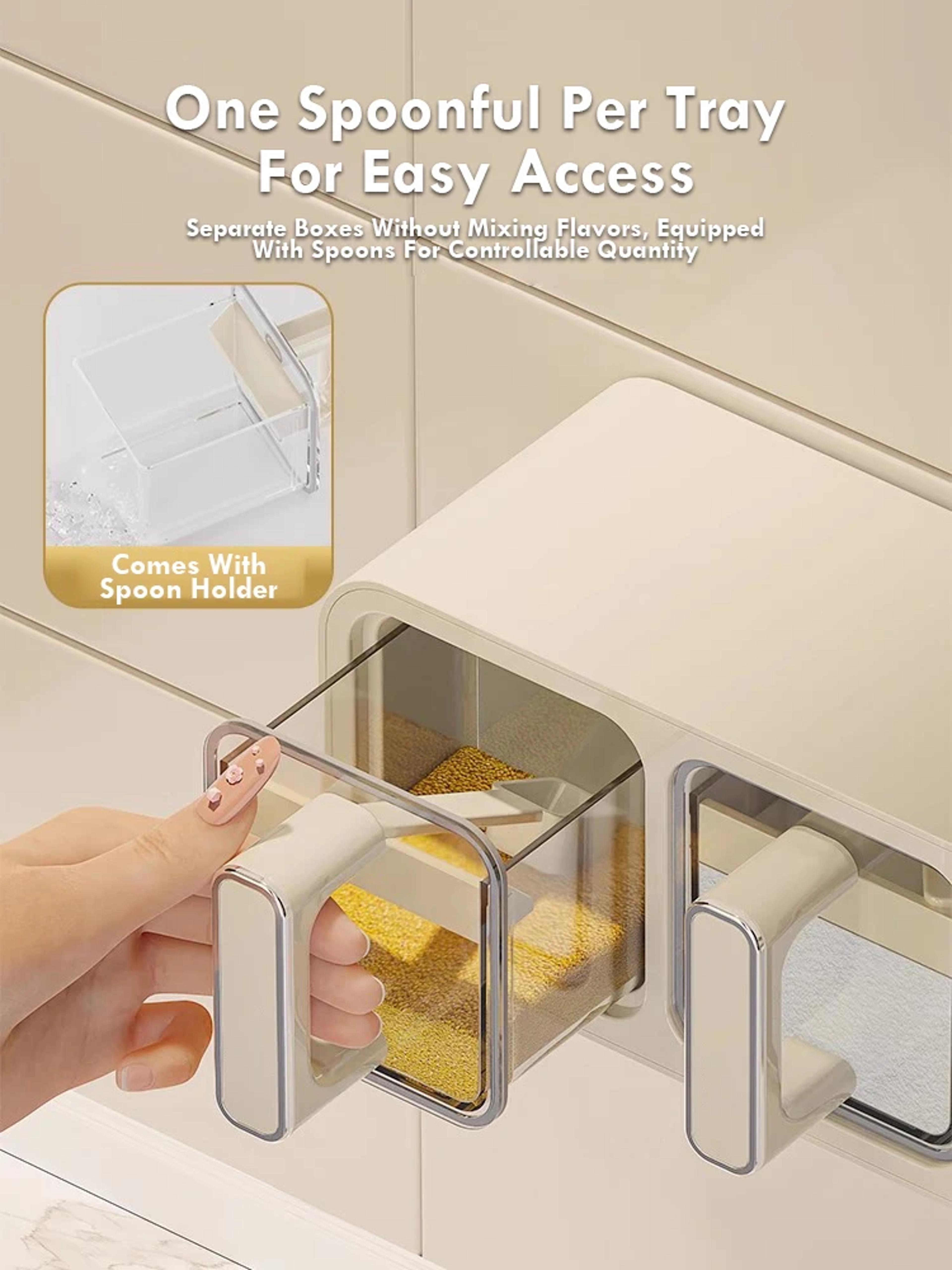 Wall Mounted Kitchen Spice Storage Box Moistureproof Seasoning Jar With Spoon Clear Seal Box Set 4