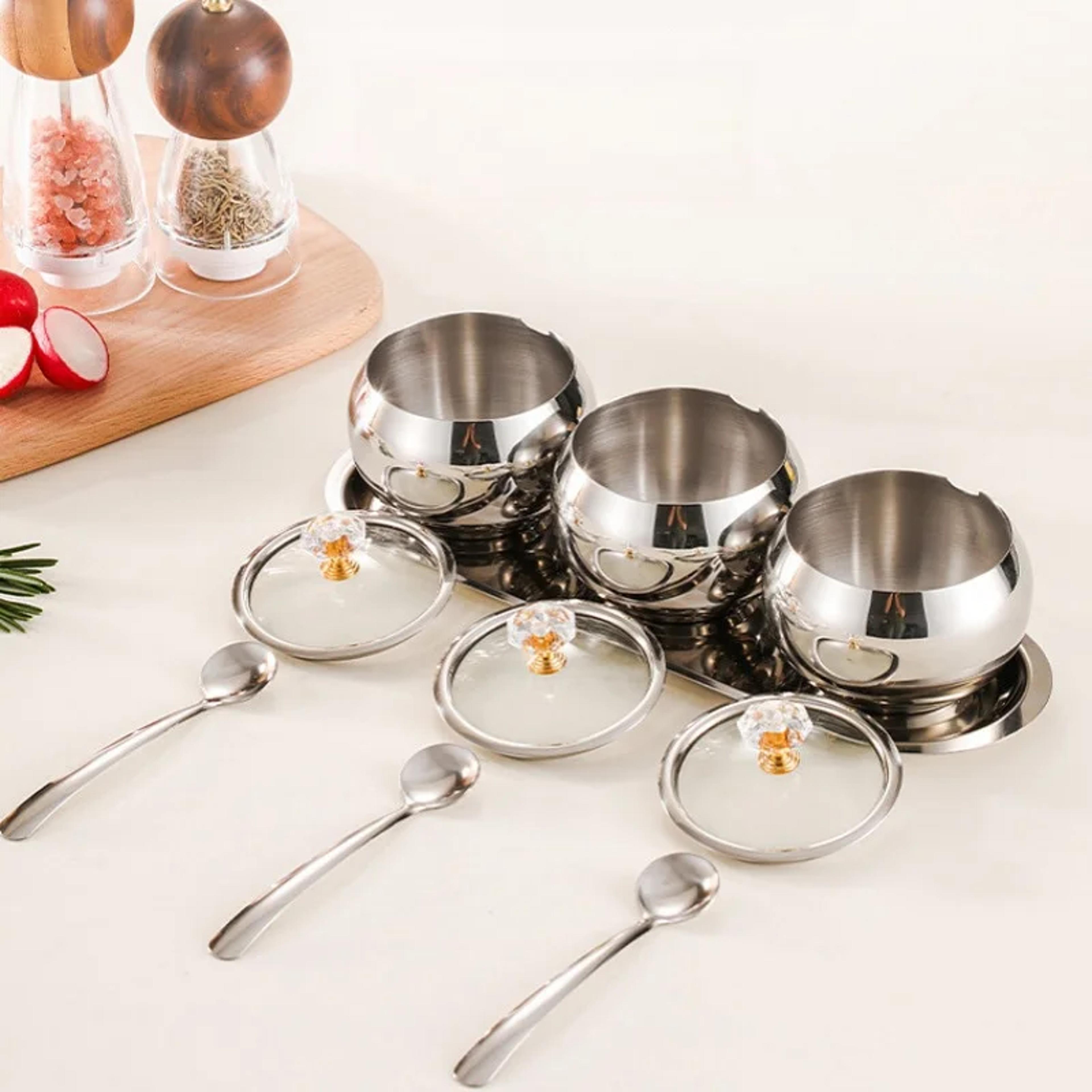 Stainless Steel Sugar Bowl With Lid  Spoon Gold And Silver Household Kitchen Condiment Pots Spice S 2
