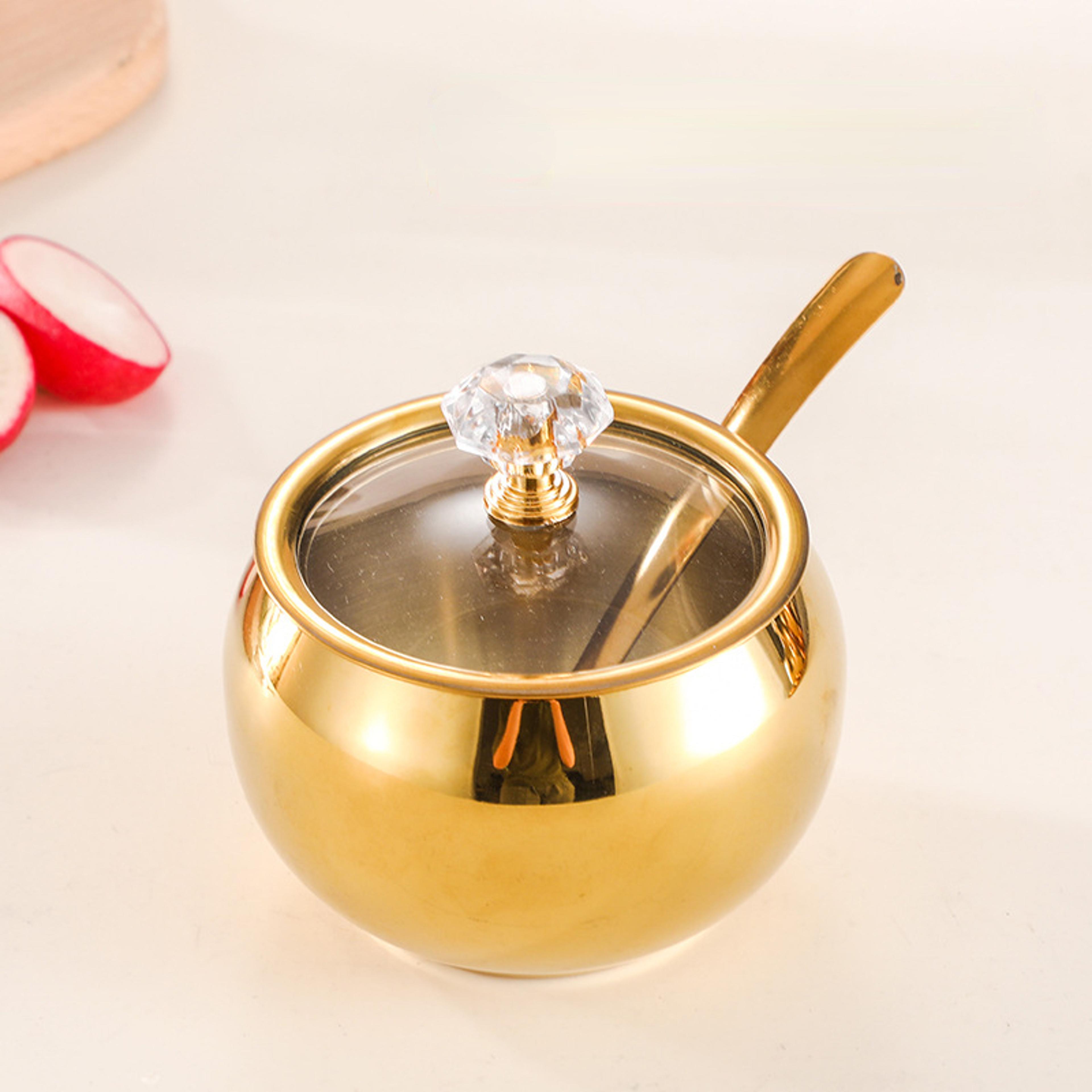 Stainless Steel Sugar Bowl With Lid  Spoon Gold And Silver Household Kitchen Condiment Pots Spice S 4