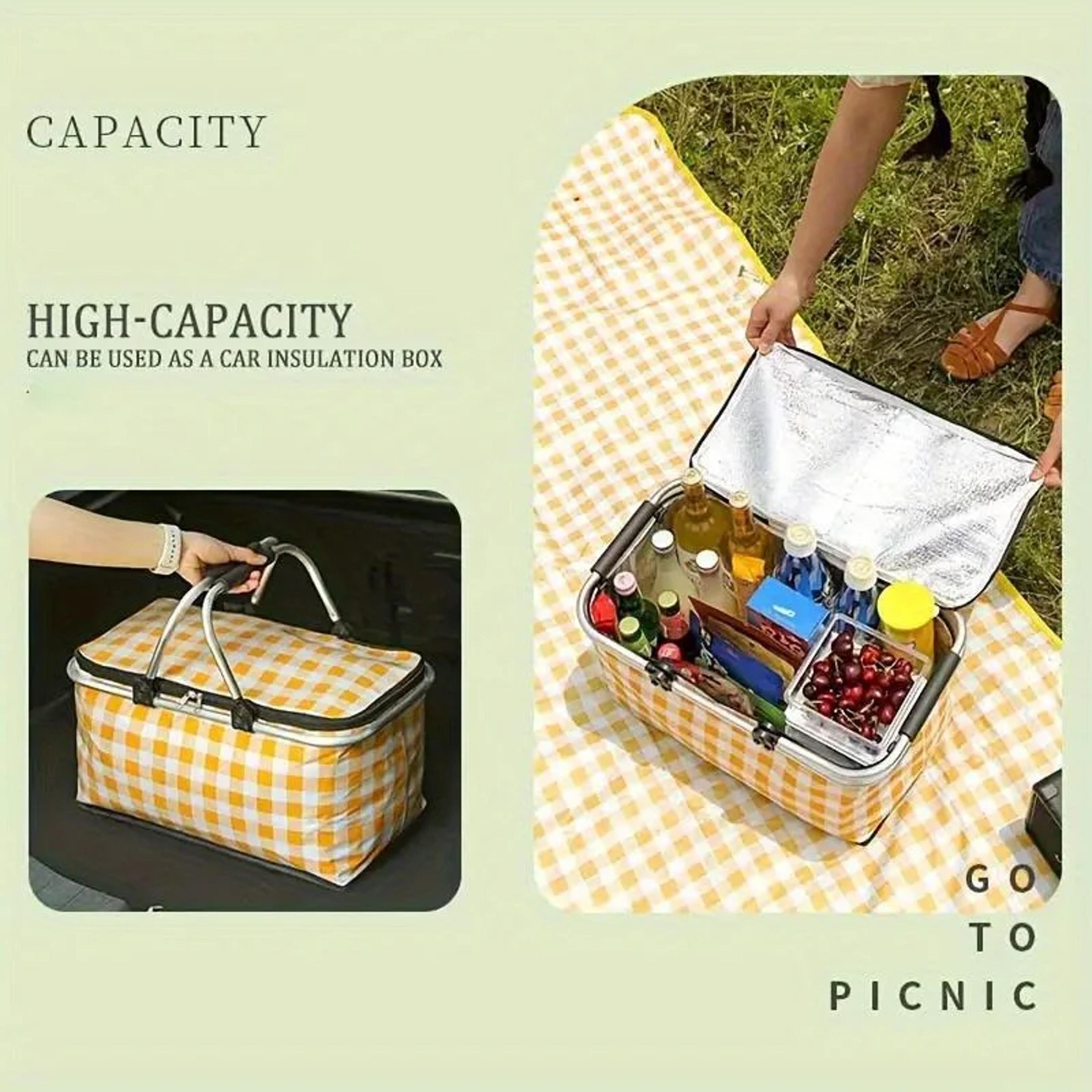 Folding Picnic Basket Outdoor Camping Handheld Insulation Bag Aluminum Foil For Barbecue Travel 2