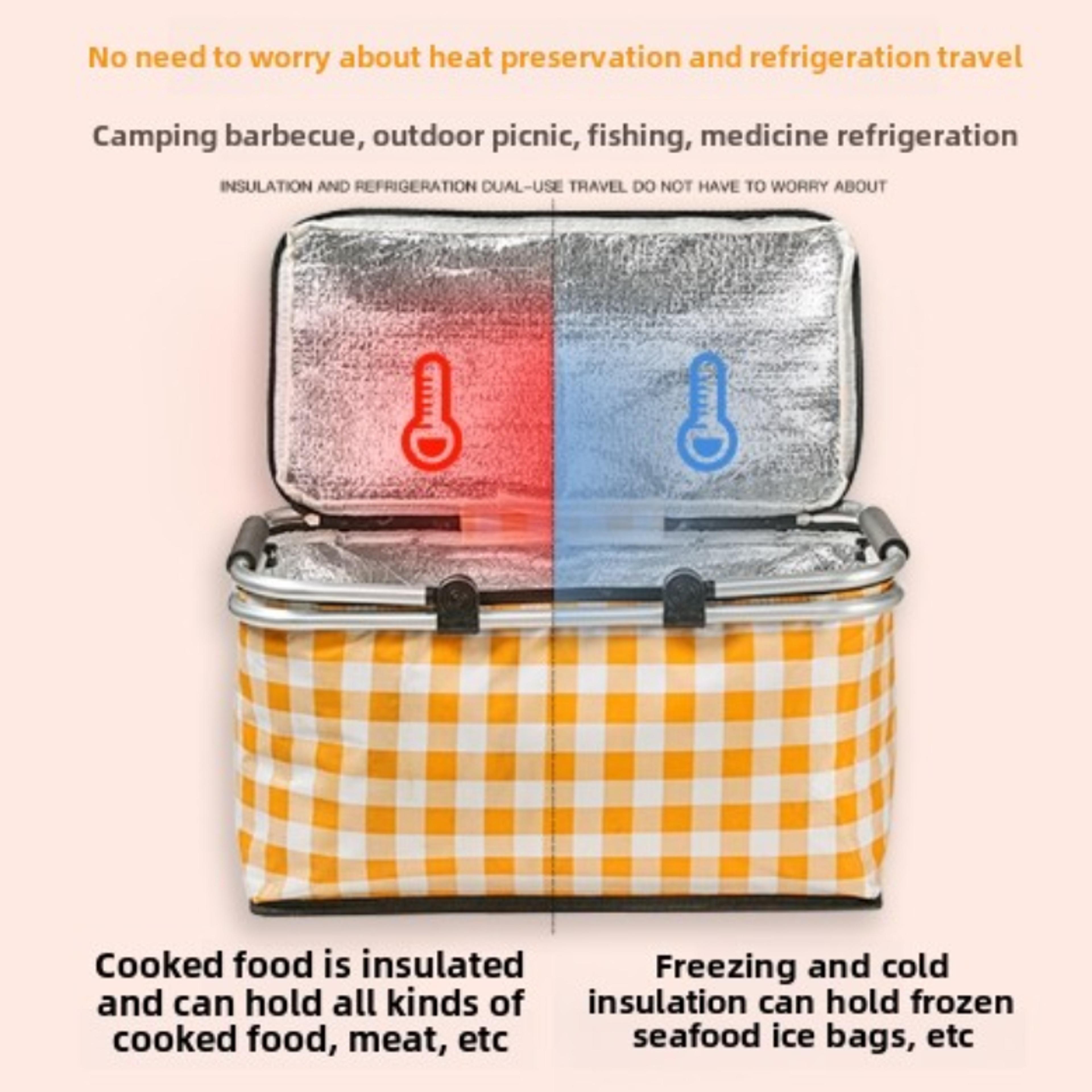 Folding Picnic Basket Outdoor Camping Handheld Insulation Bag Aluminum Foil For Barbecue Travel 3
