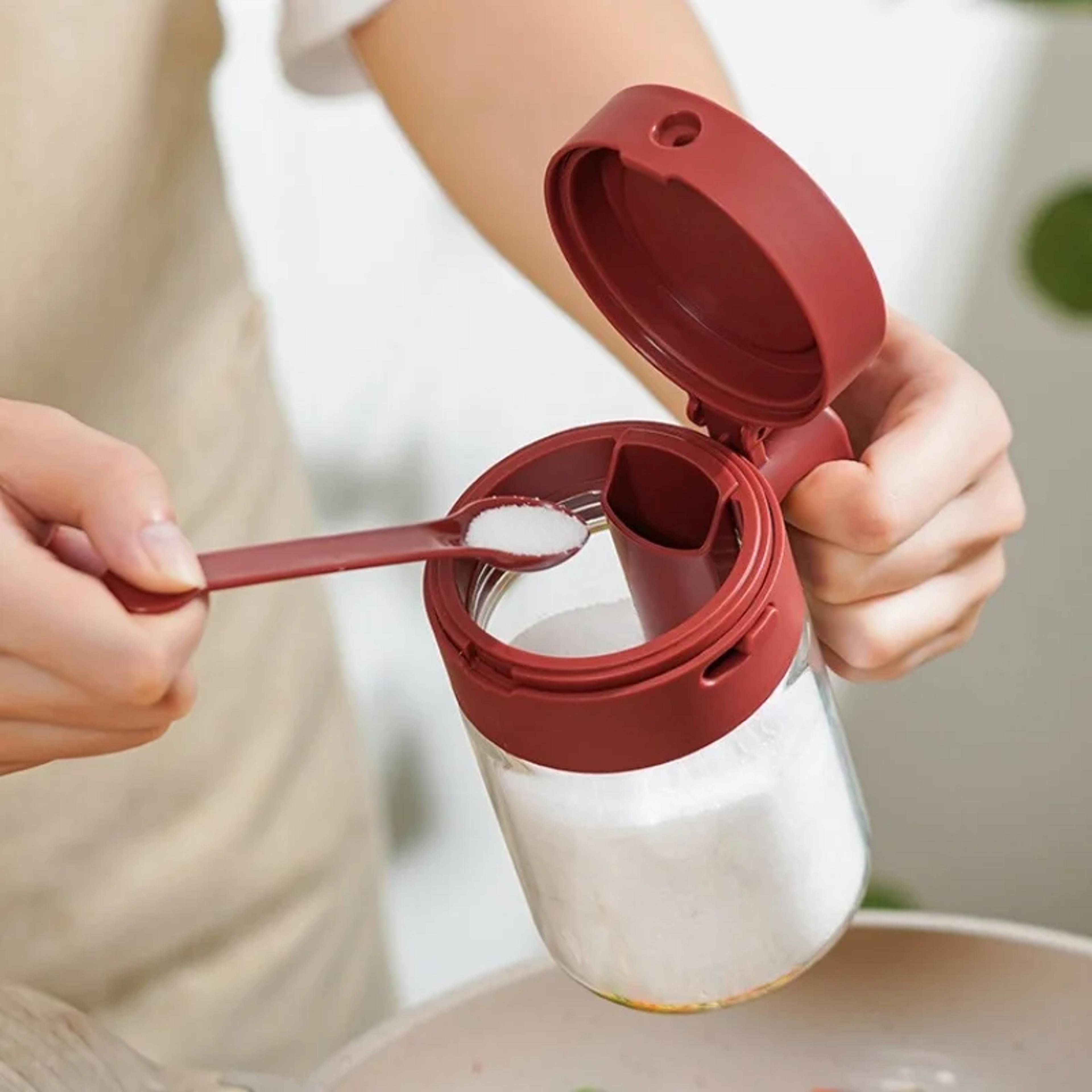 Salt Container Glass Spice Bottle Household Kitchen MoistureProof Seasoning Jar Spoon Separation 3