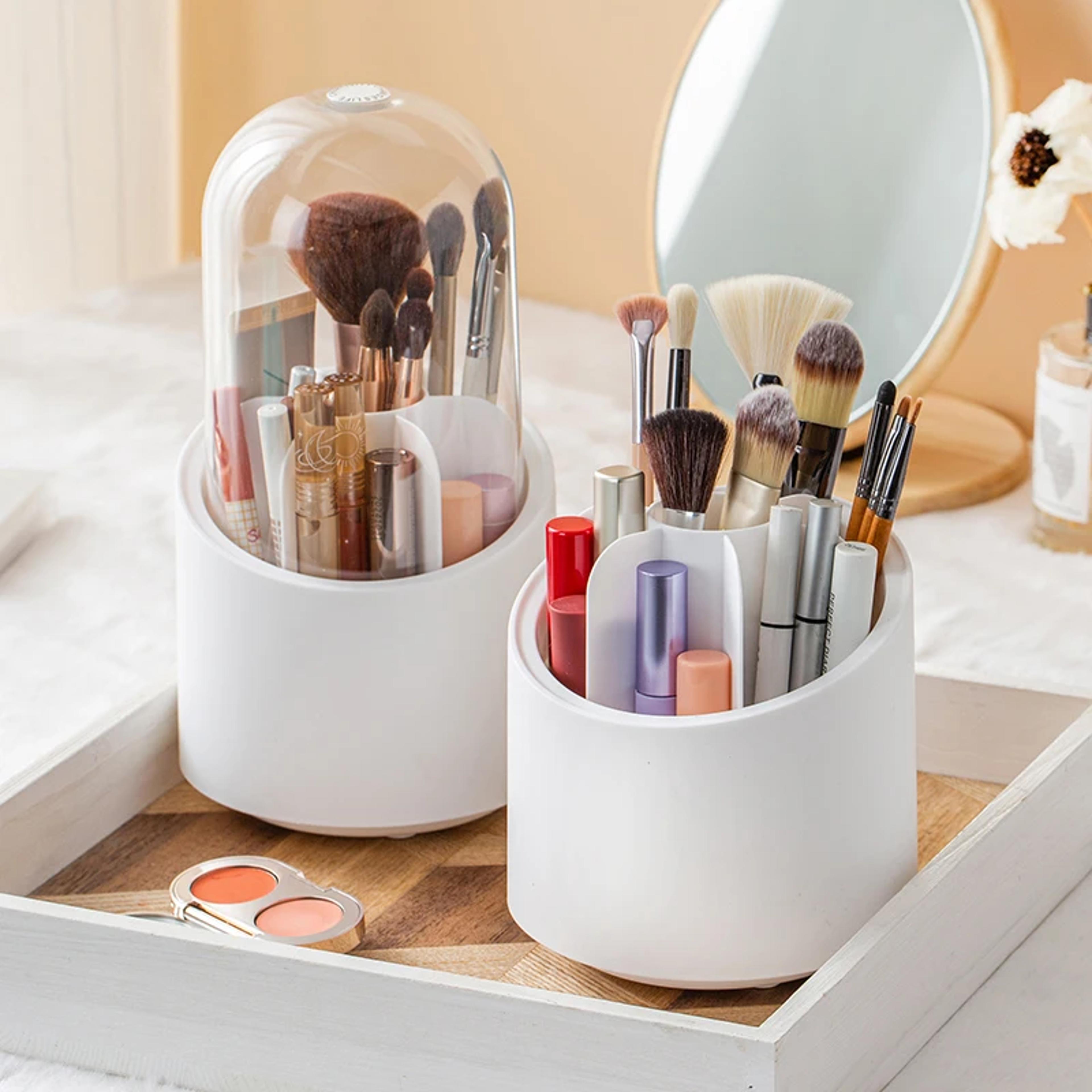 portable rotating makeup brush storage box, lipstick shadow cosmetic holder organizer