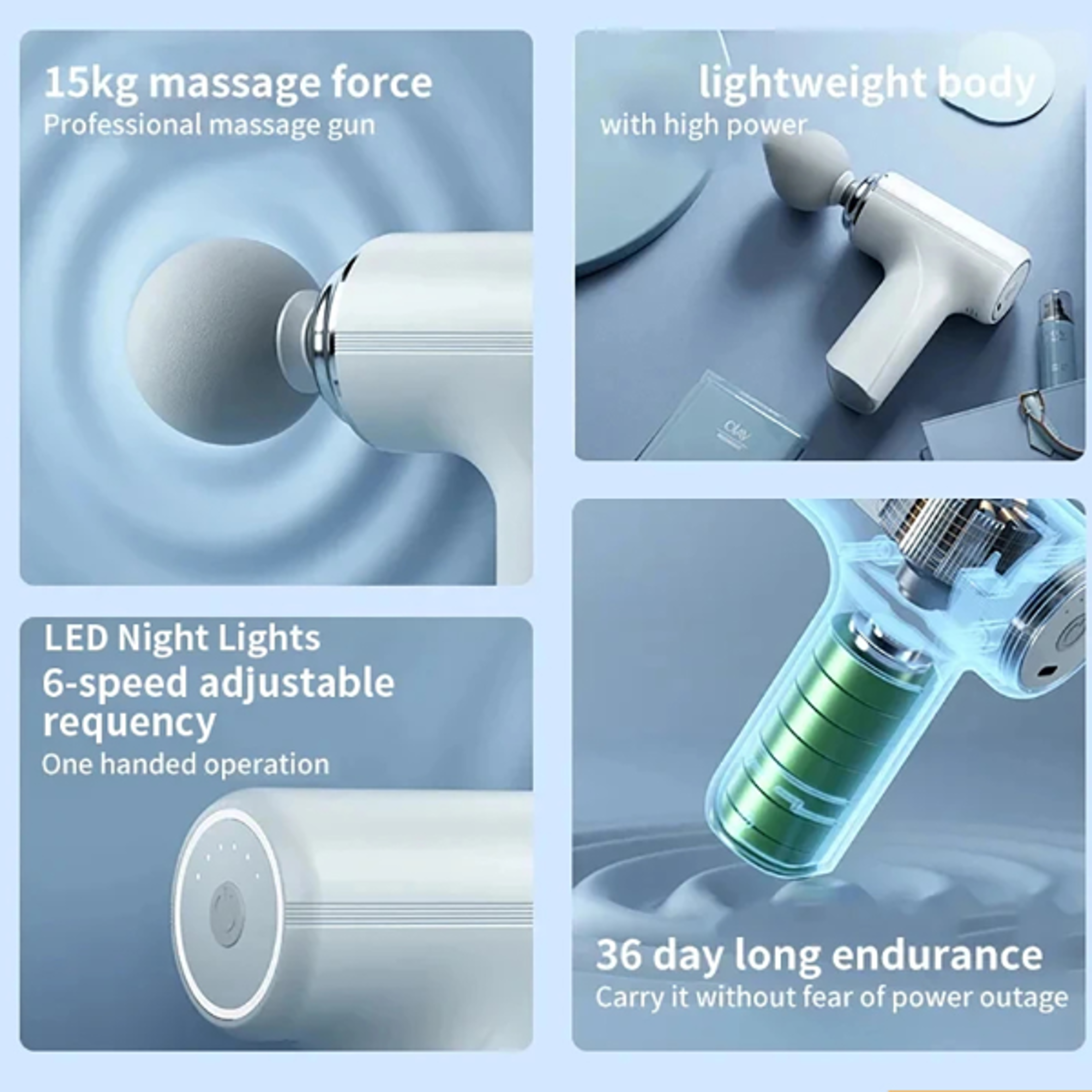 Electric Massage Gun with 4 Interchangeable Heads LED Light Portable Full Body Relaxation
