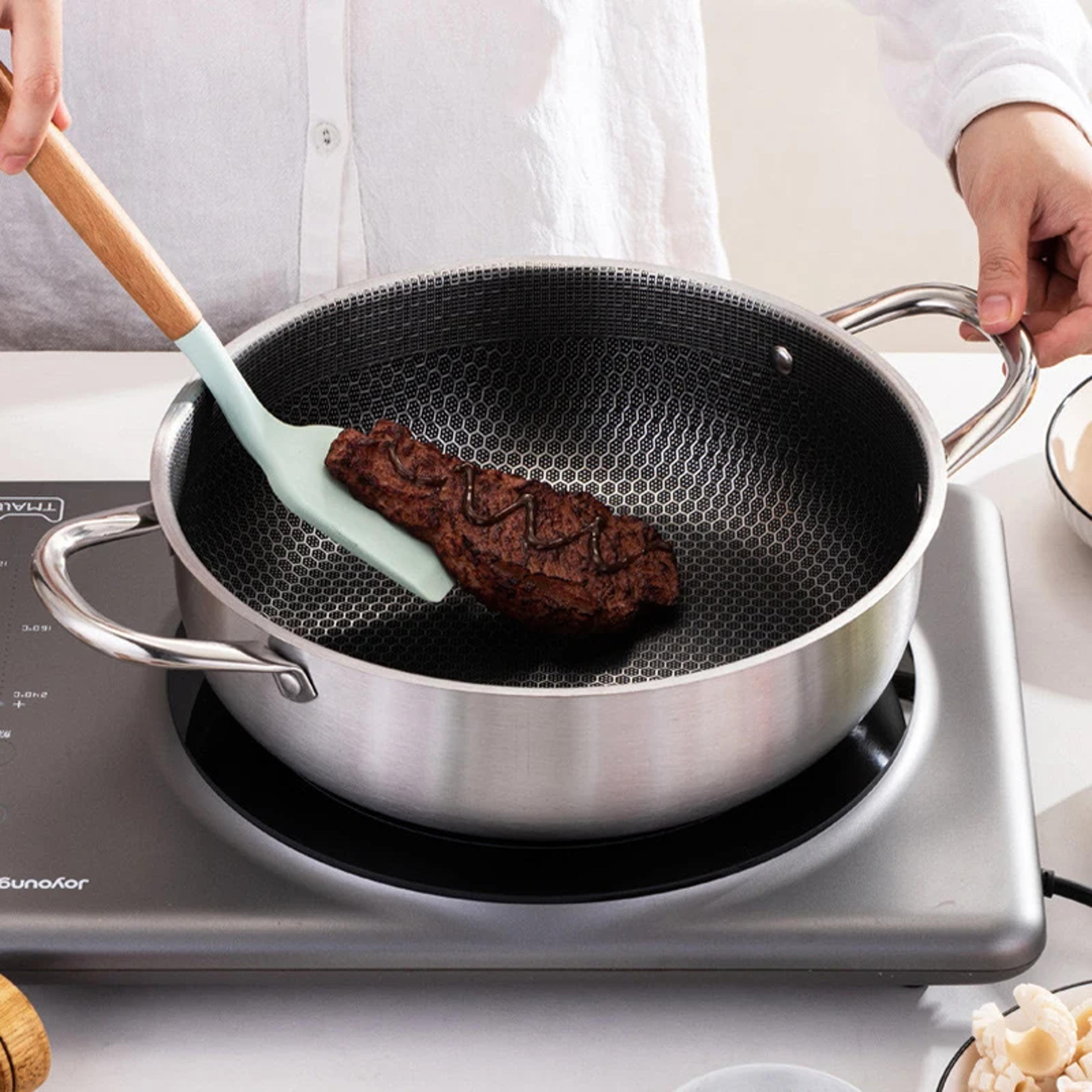 honeycomb nonstick wok, stainless steel frying pan with double ears for induction cooker, food grade