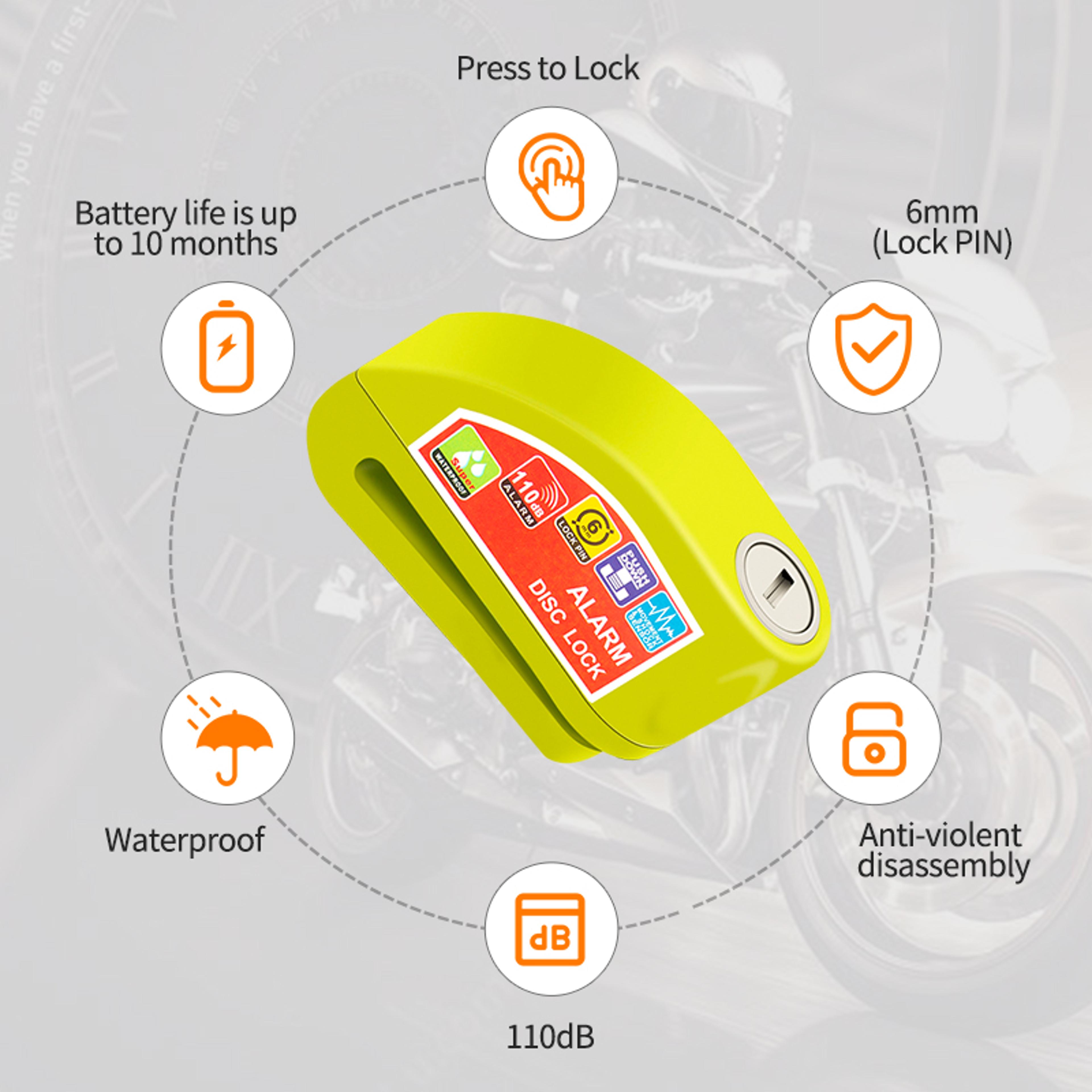 Wheel Disc Brake Waterproof AntiTheft Alarm Lock Aluminum Alloy Safety Moto Lock 1