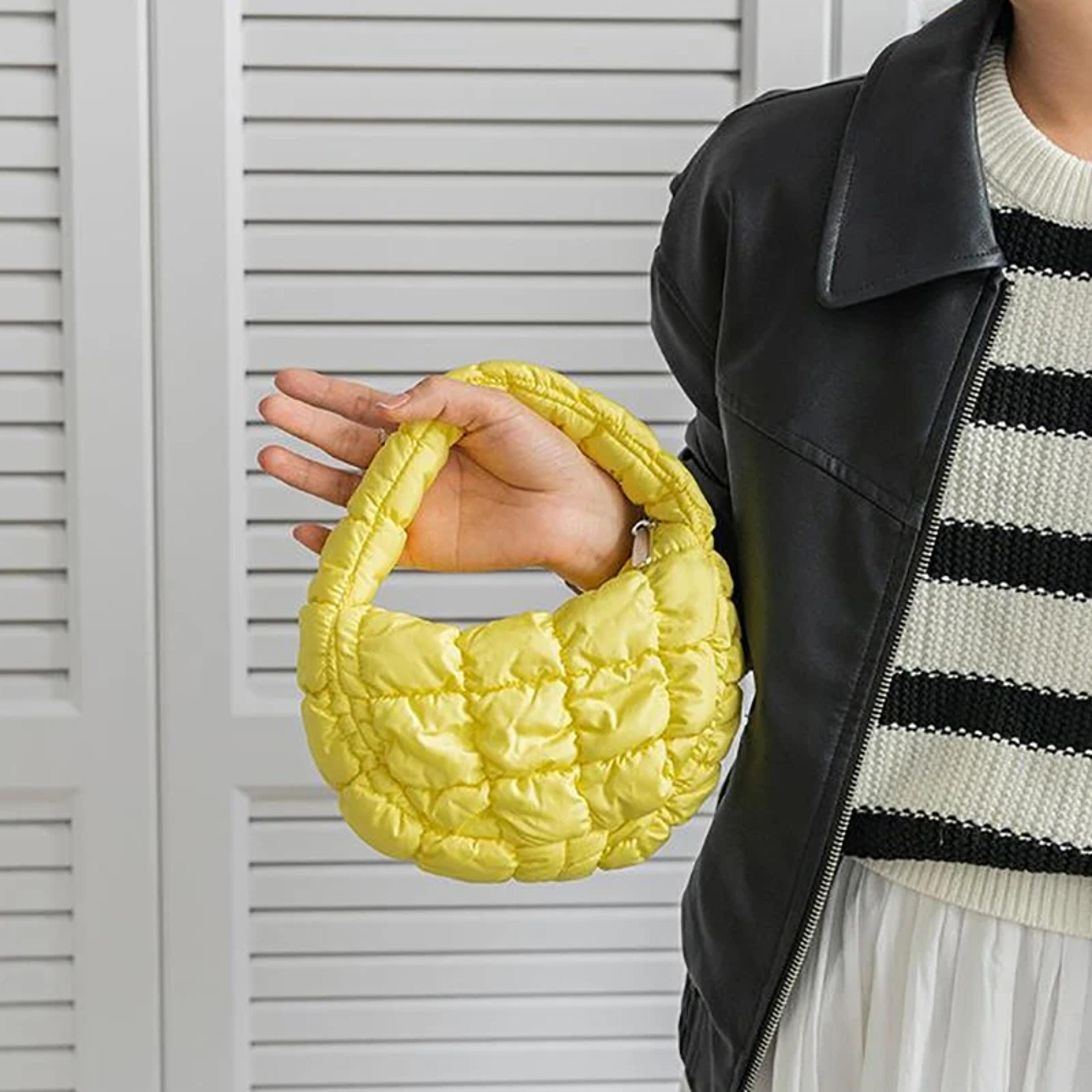 Elegant Purple Soft Nylon Mini Puffer Tote Bag Quilted Circle Phone Purse Simple Trend Handbag 2