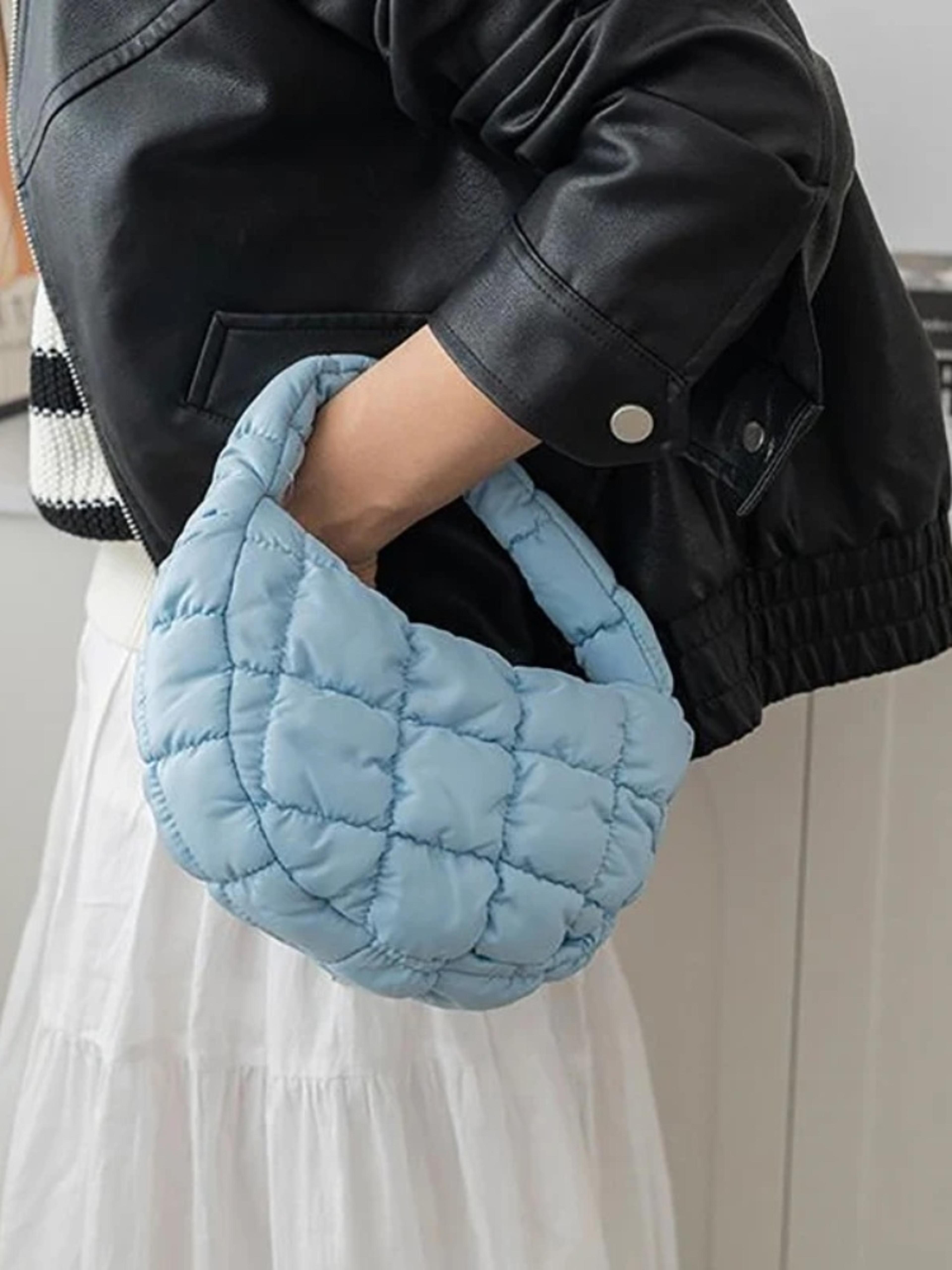 Elegant Purple Soft Nylon Mini Puffer Tote Bag Quilted Circle Phone Purse Simple Trend Handbag 10