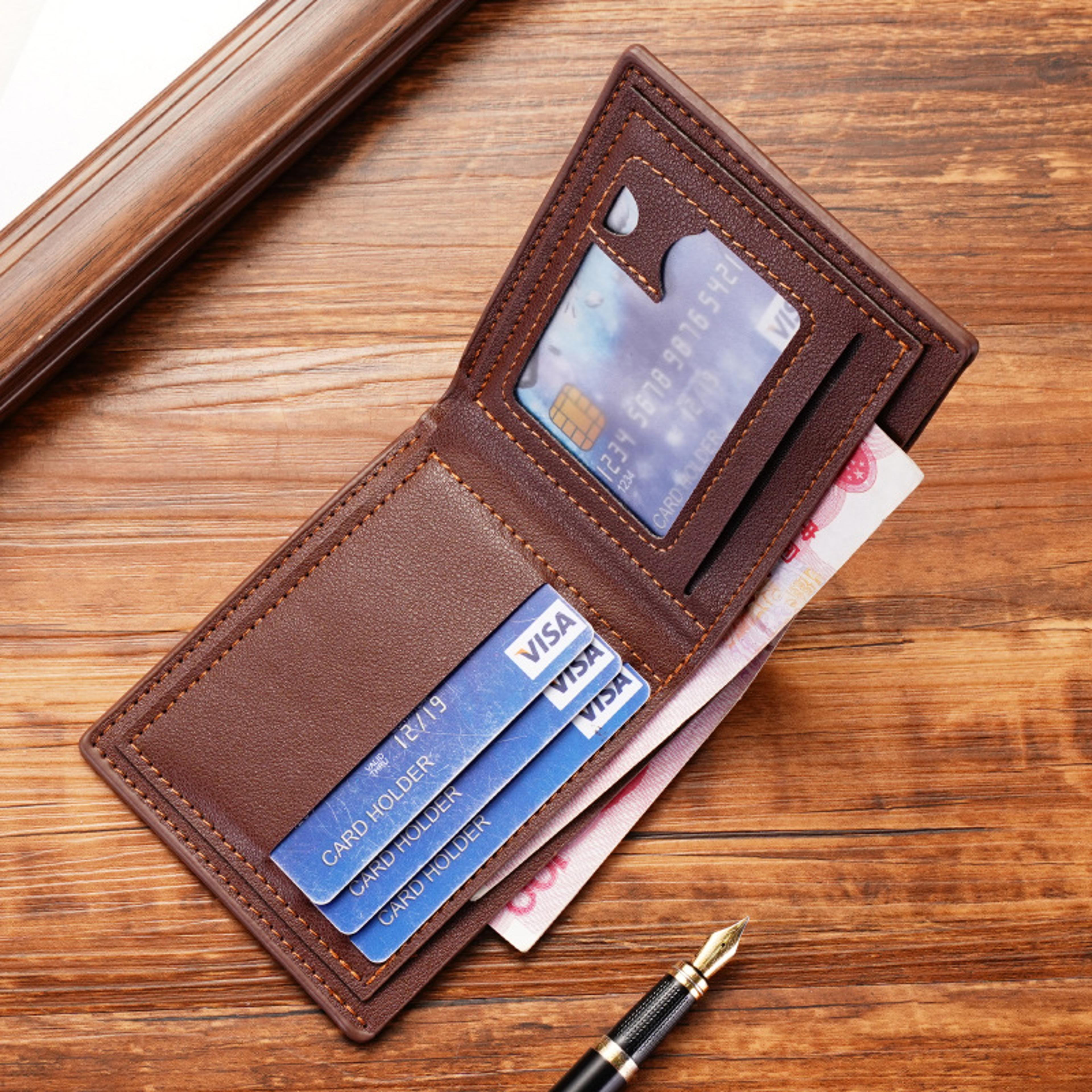 Faux Leather Mens Bifold Wallet Slim Credit ID Card Holder Solid Business Billfold Purse 1