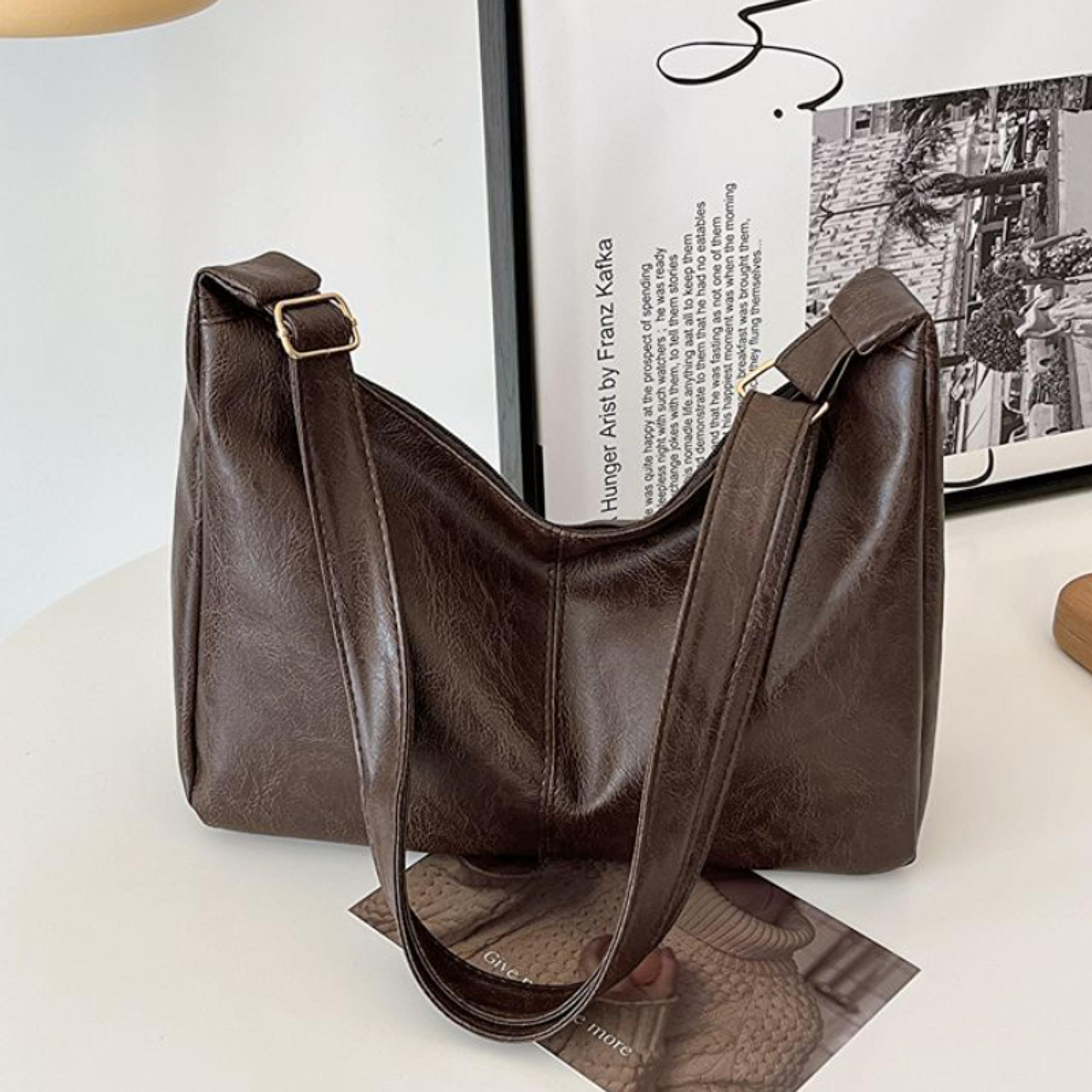 Vintage Casual Tote Bag PU Leather Crossbody For Women Stylish Maillard Design Large Capacity 5