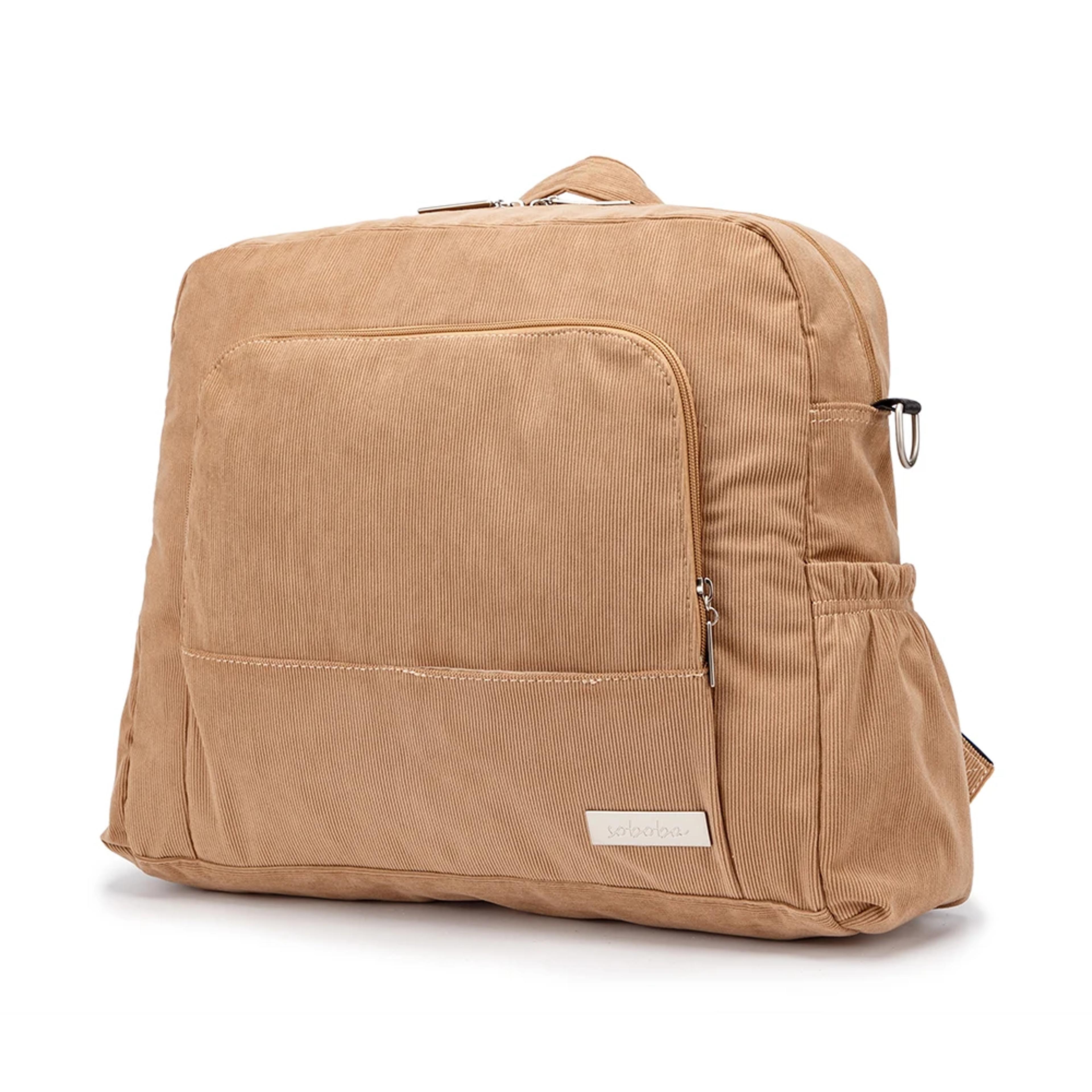 large capacity diaper backpack for mom, soft corduroy fabric, convenient design