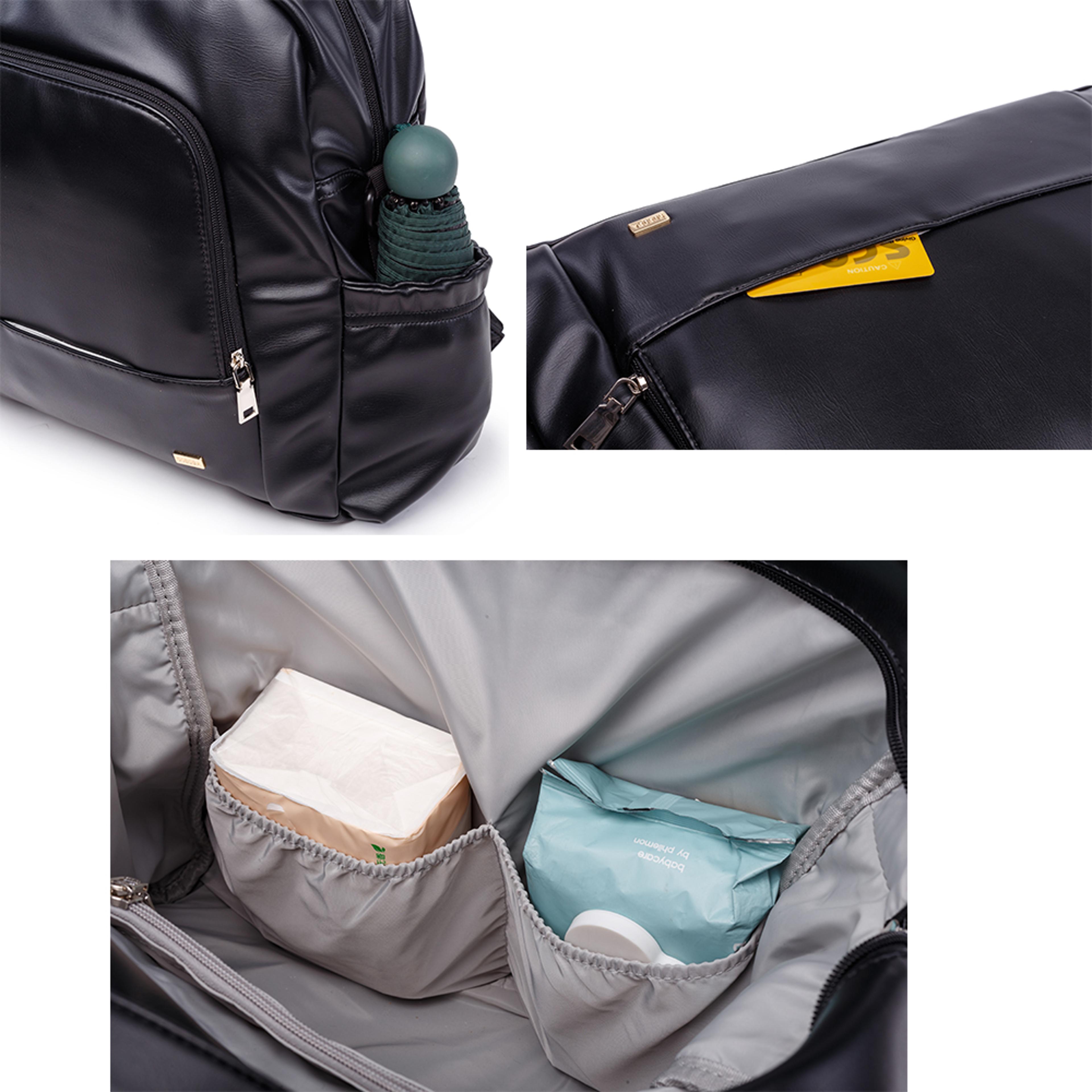 Large Capacity Waterproof Black Diaper Bag Smooth Leather Nursing Changing Backpack For Newborn Bab 4