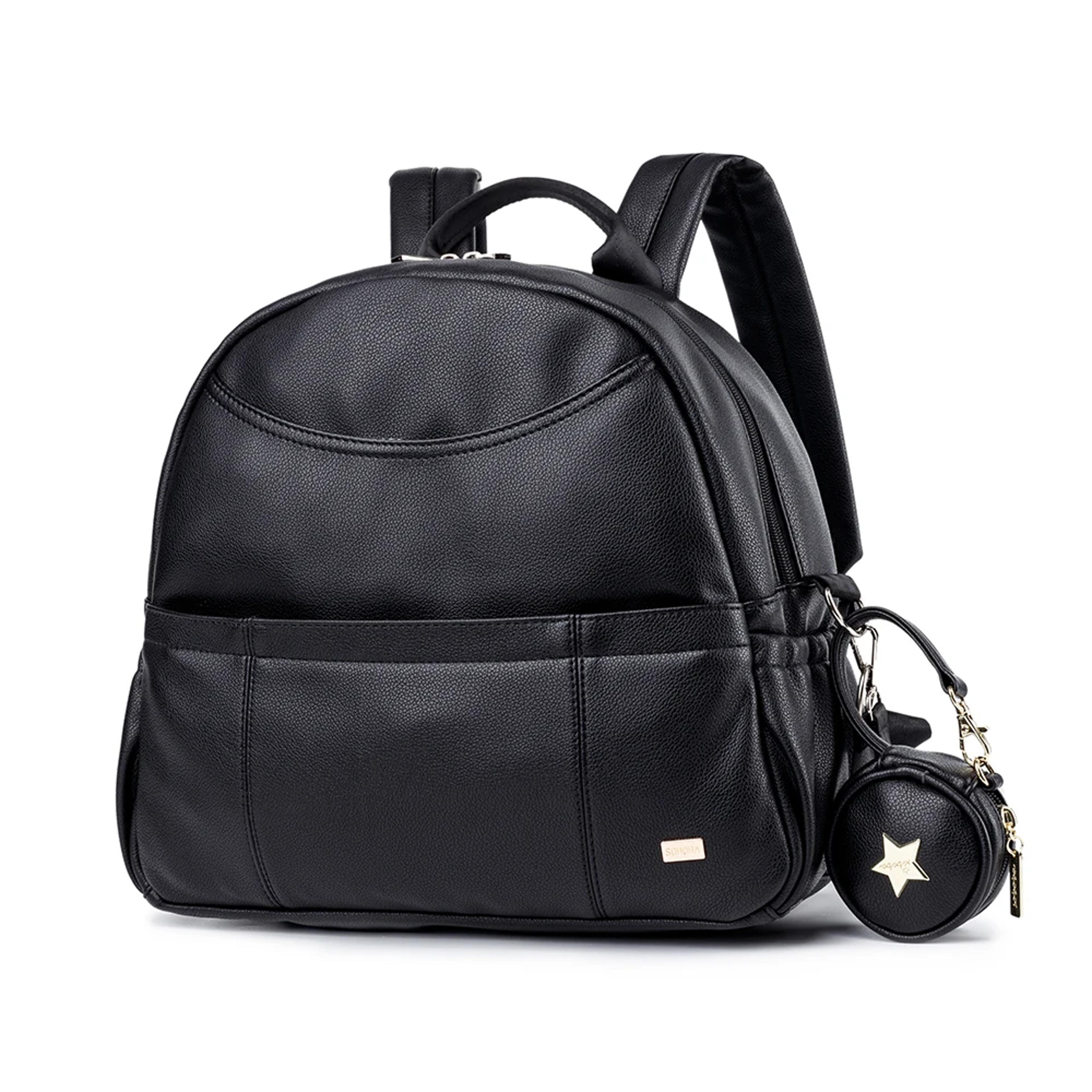 new fashion pu black diaper backpack for baby, large capacity diaper bag, waterproof pockets stroller bag for mother