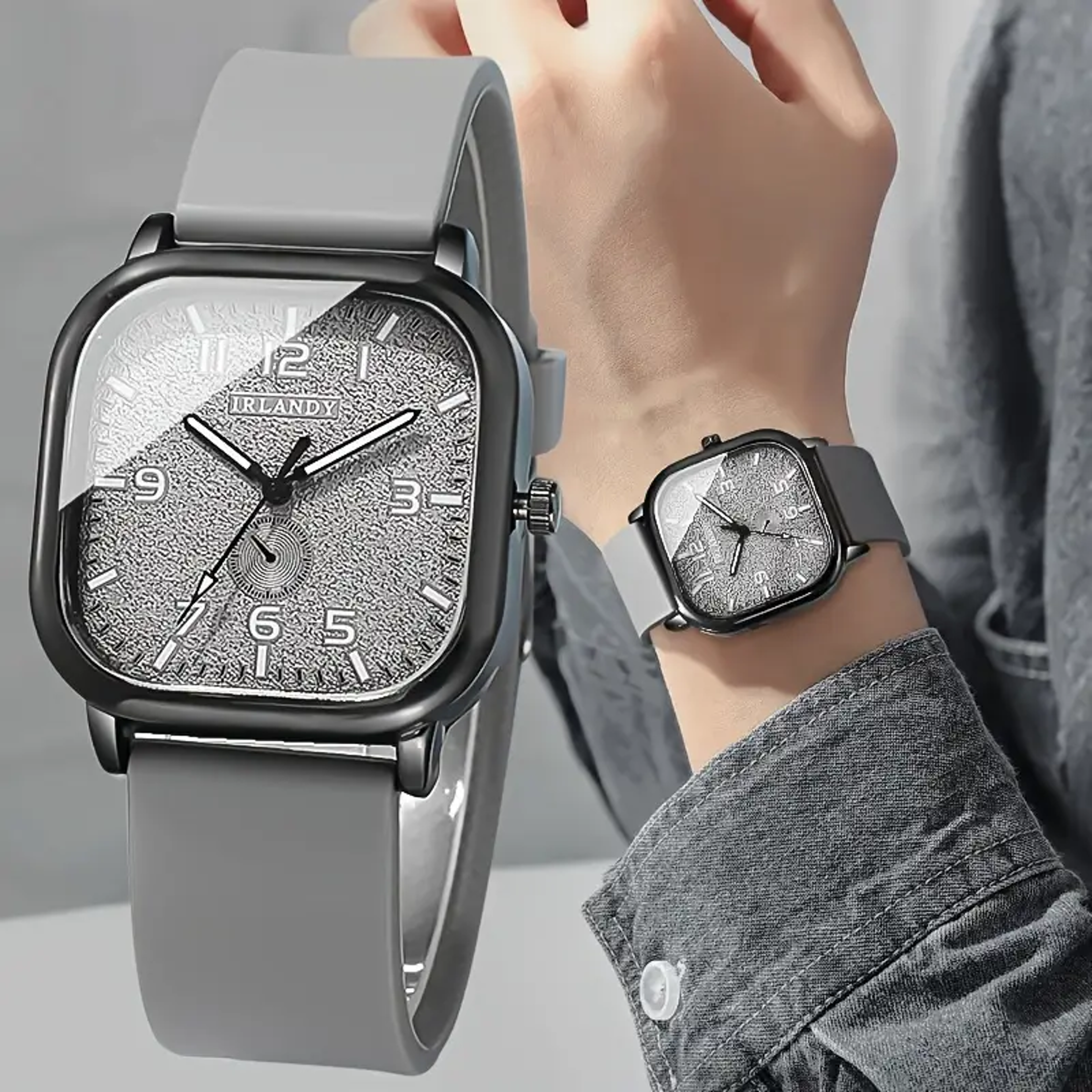 casual silicone strap quartz watches, sports wristwatch for men, women, students, fashion square women's watch