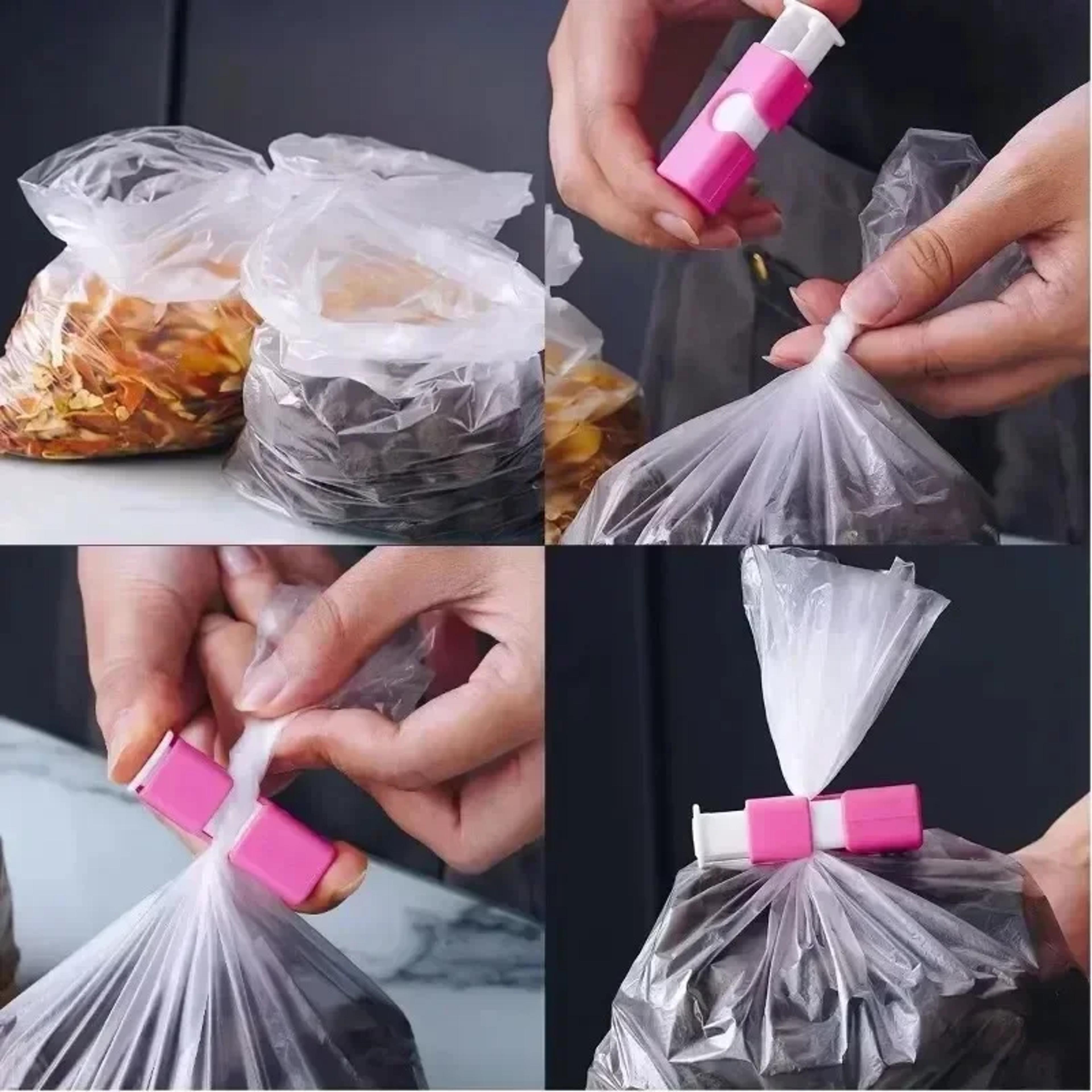 reusable plastic clip for snack bag seal, squeeze bread bag clips for fresh food storage in kitchen