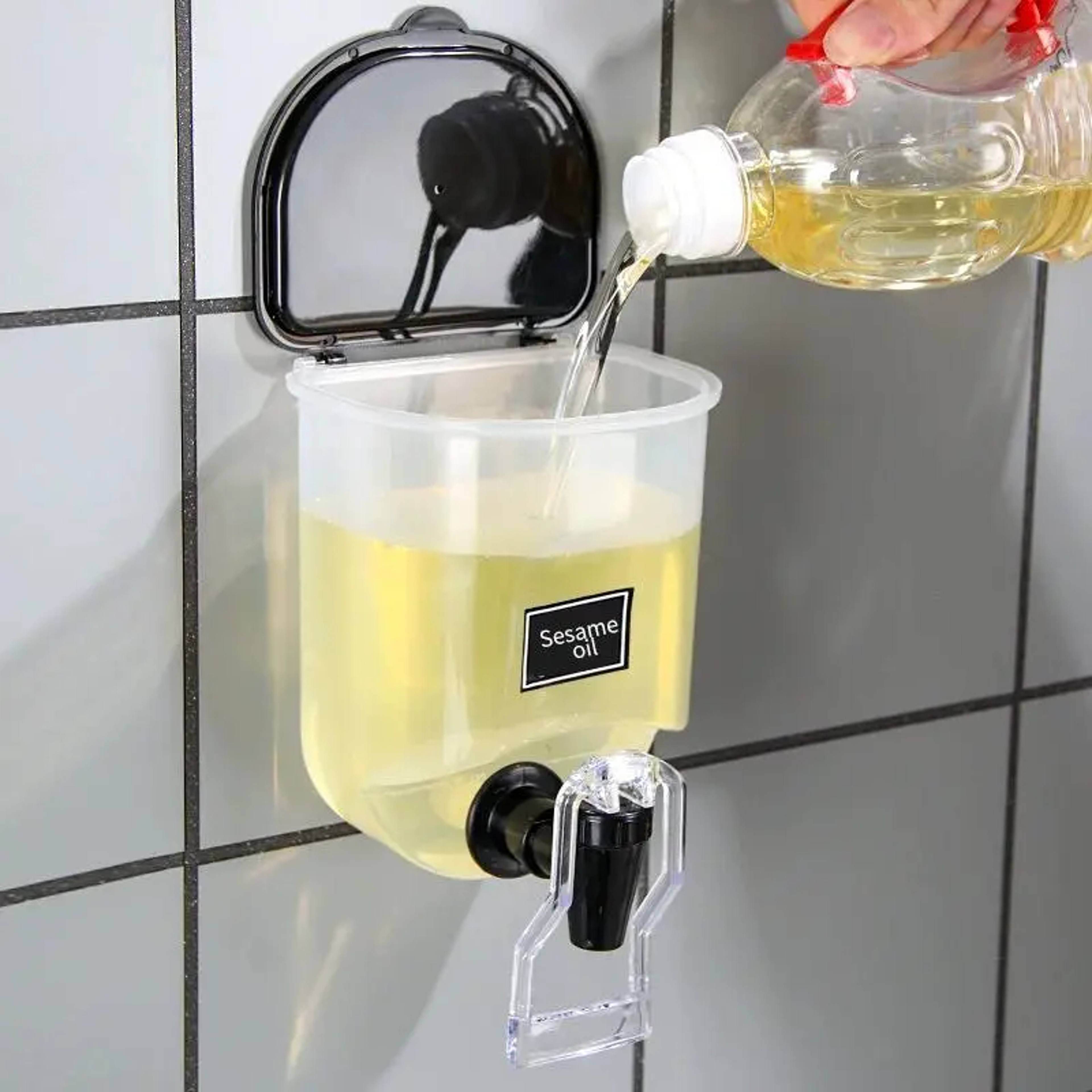 liquid seasoning bottle with quantitative oil dispenser, transparent soy sauce vinegar kitchen wall mounted bottle