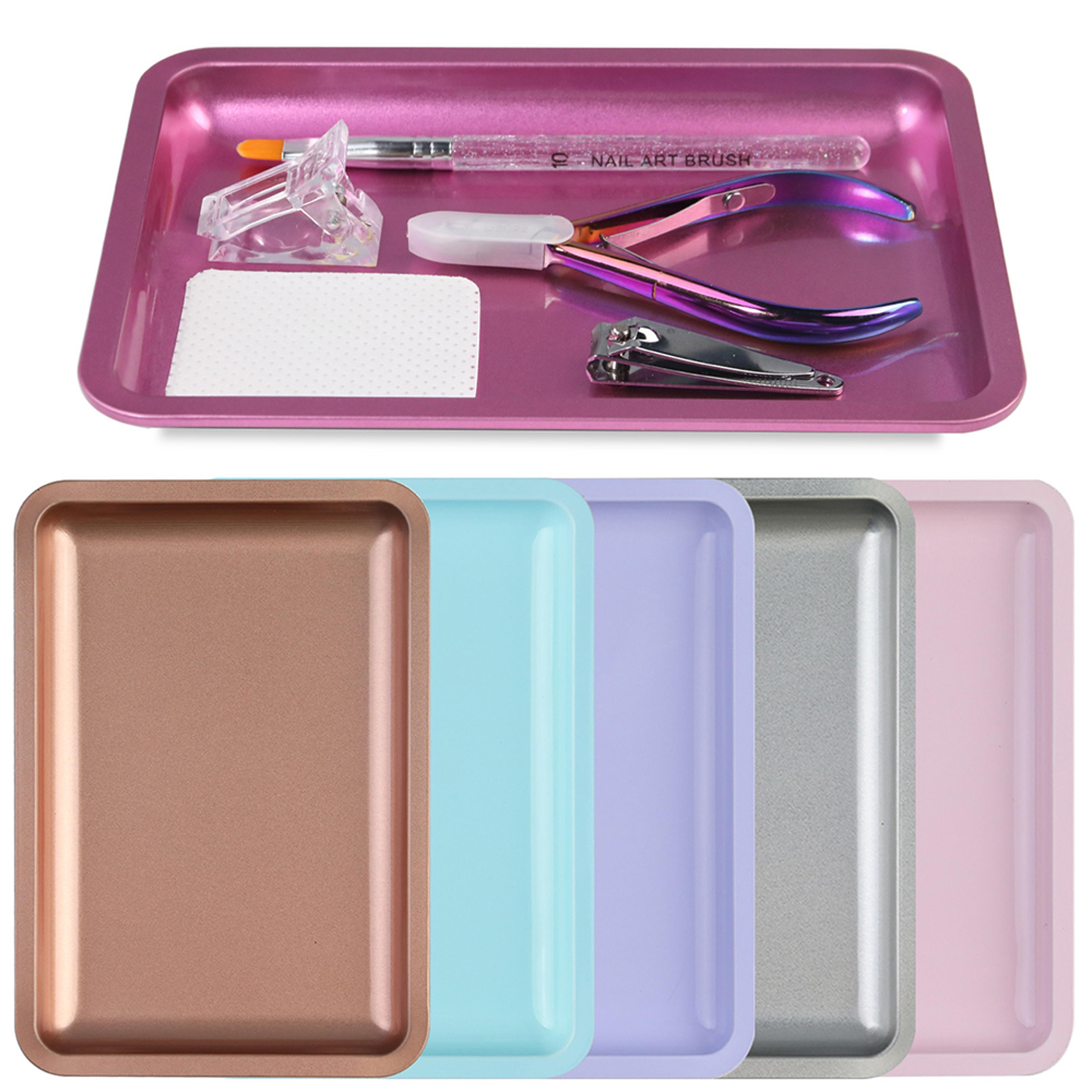 colorful nail storage tray, stainless steel multifunctional desktop nail art tools dish