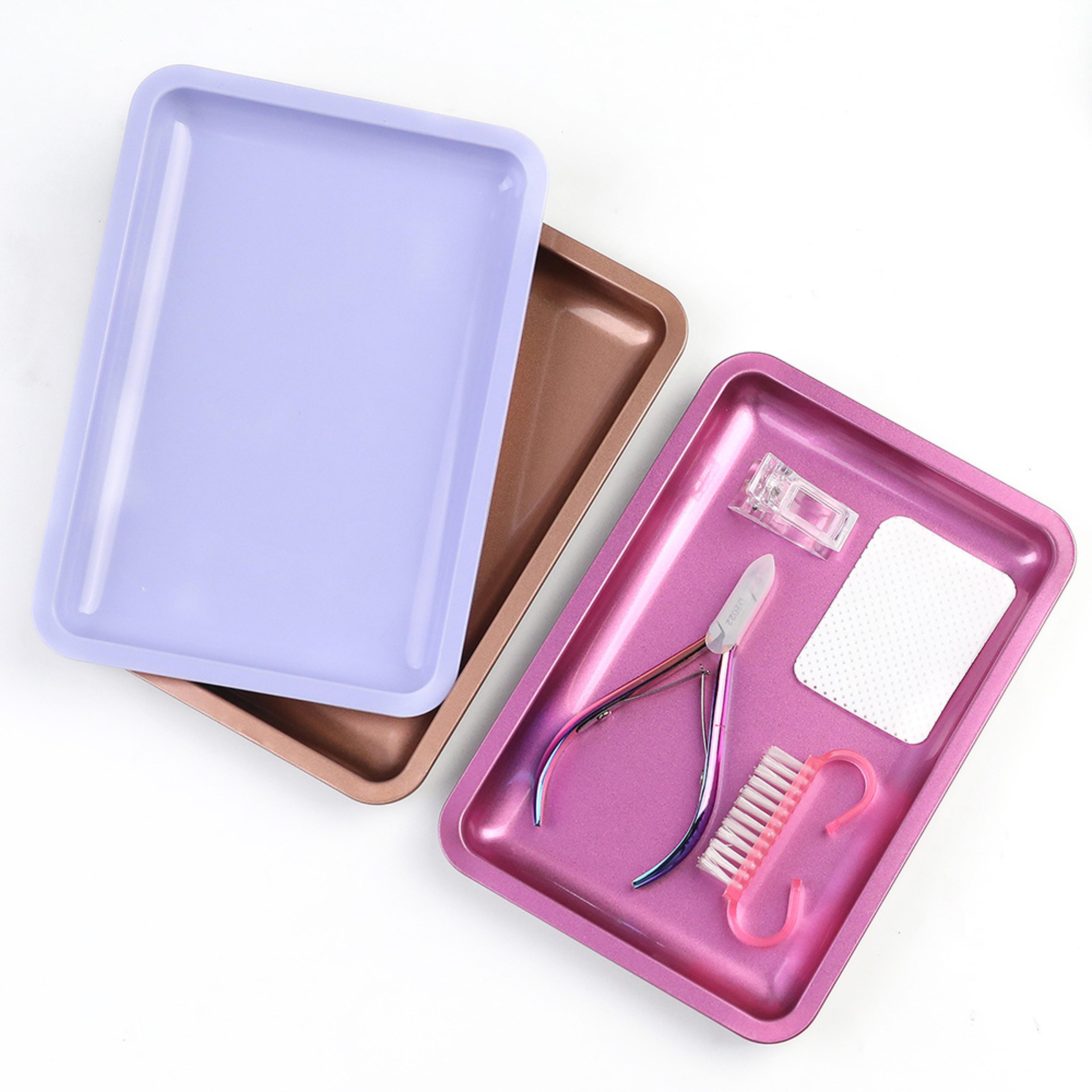 Colorful Nail Storage Tray Stainless Steel Multifunctional Desktop Nail Art Tools Dish 2