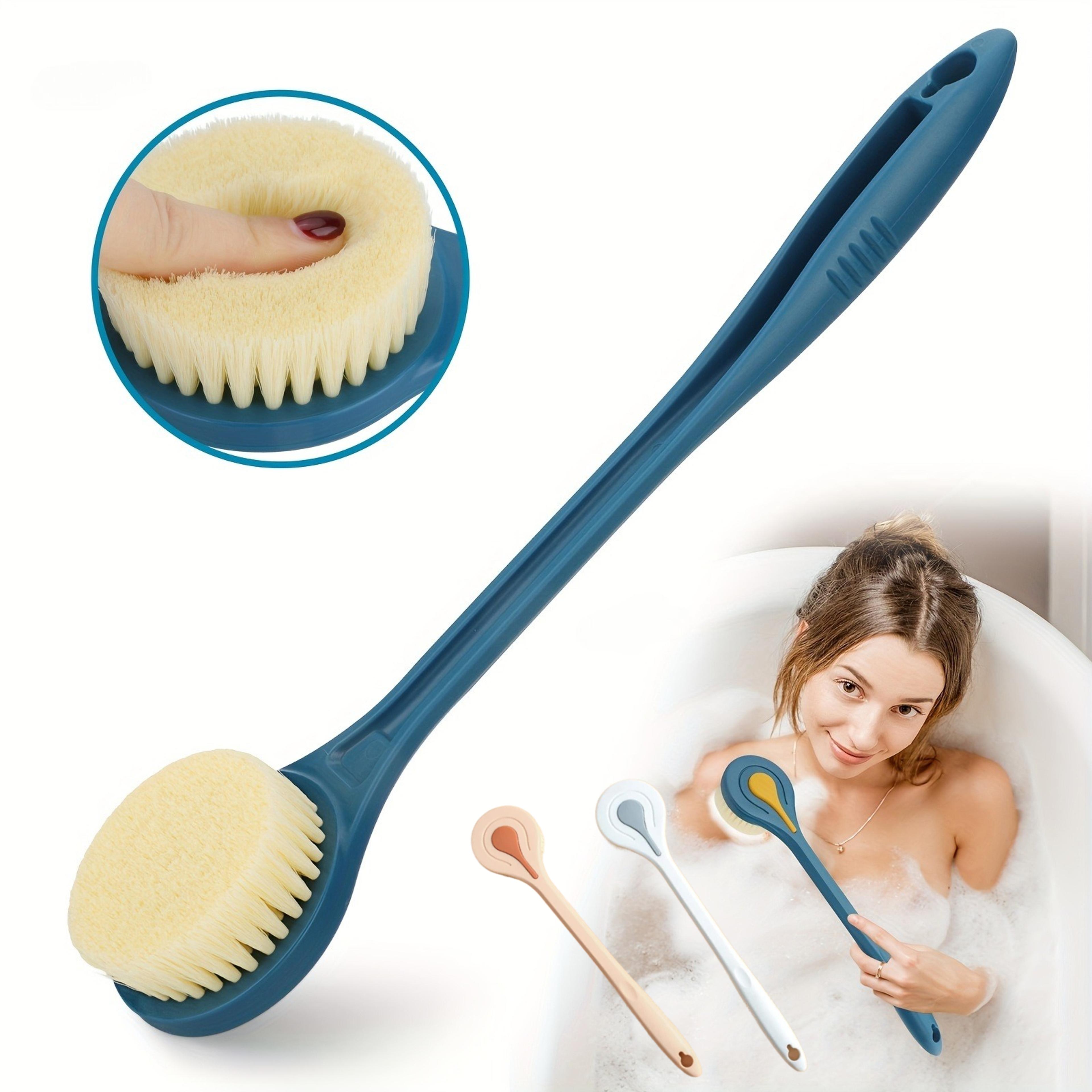 shower massage body brush for spa experience, extra long bath brush with soft hair back scrubber