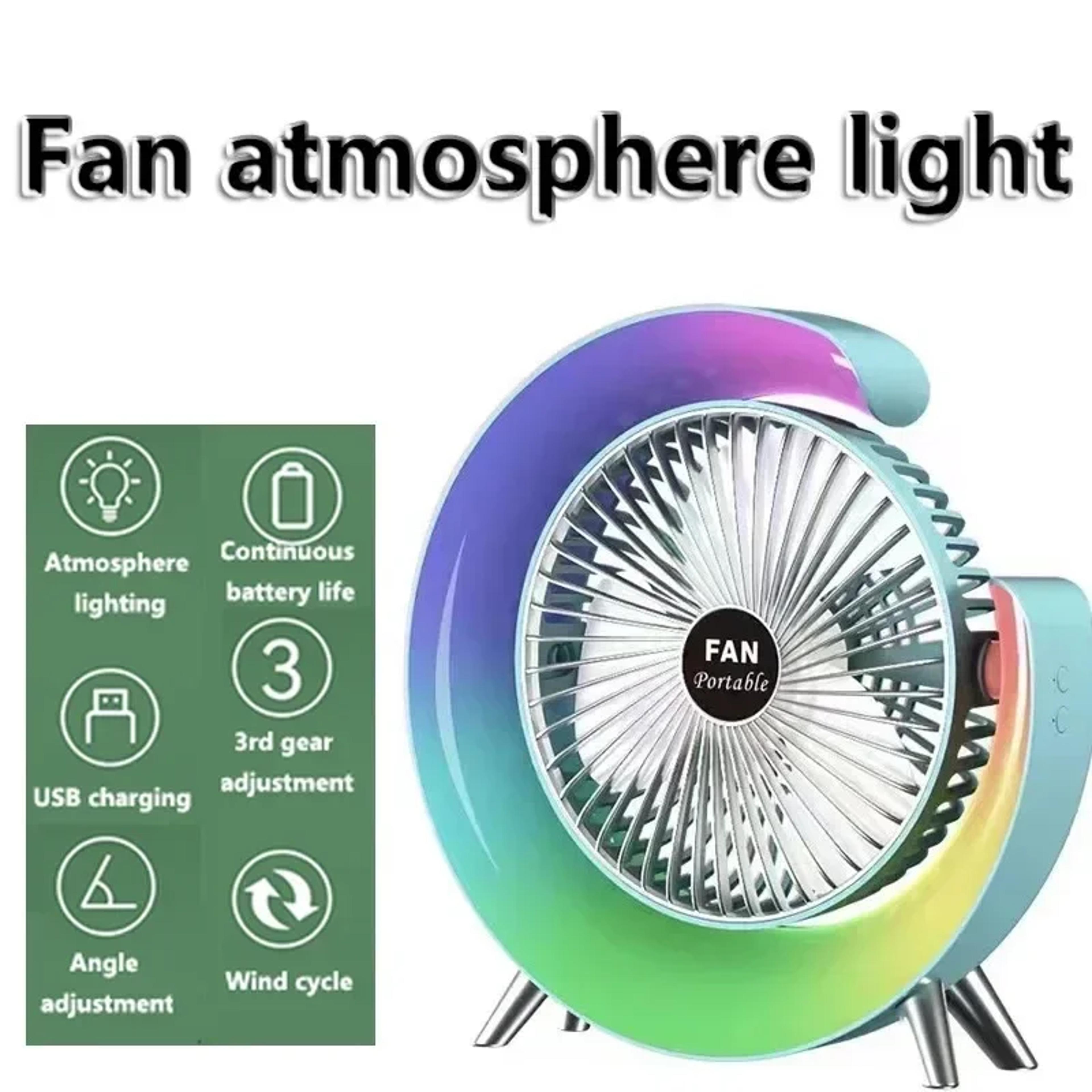 usb powered portable desk fan with colorful light, 180 degree rotatable table fan for home, office, and bedroom