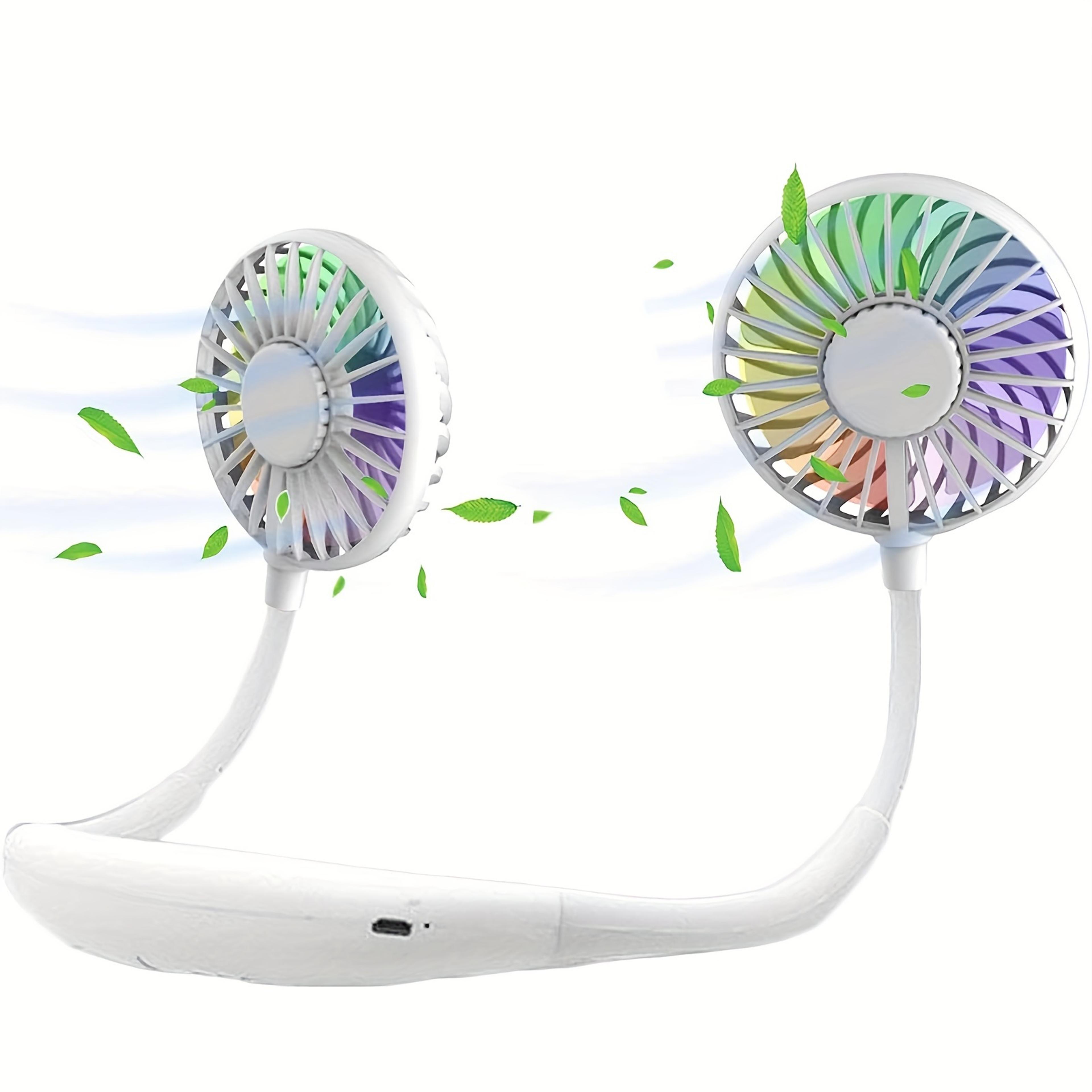 color changing led portable neck fan with aromatherapy & free rotation for home, sports, travel, and office