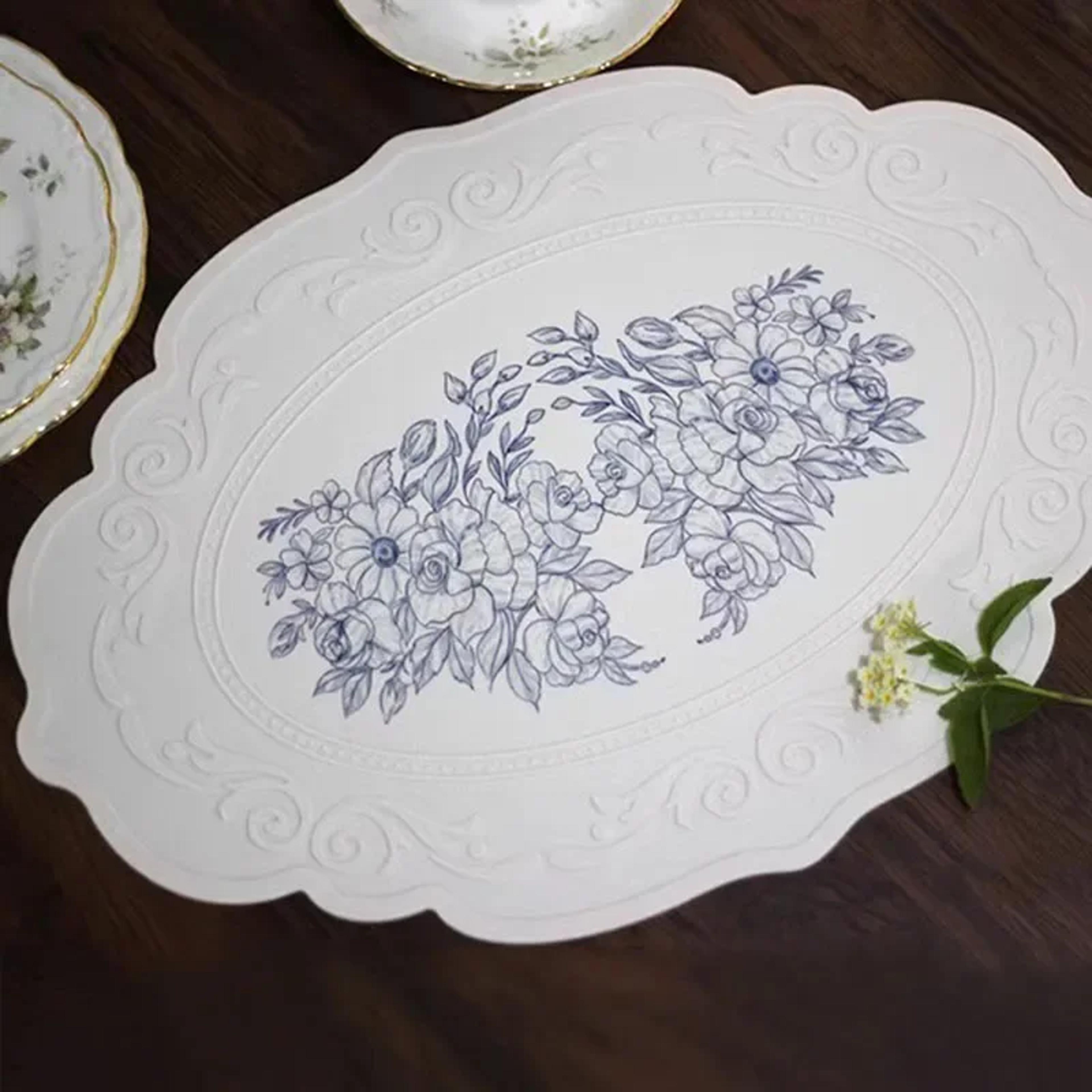 Retro Pattern Silicone Dining Mat Kitchen Table Mat Floral Placemat Waterproof Coffee Pad 3