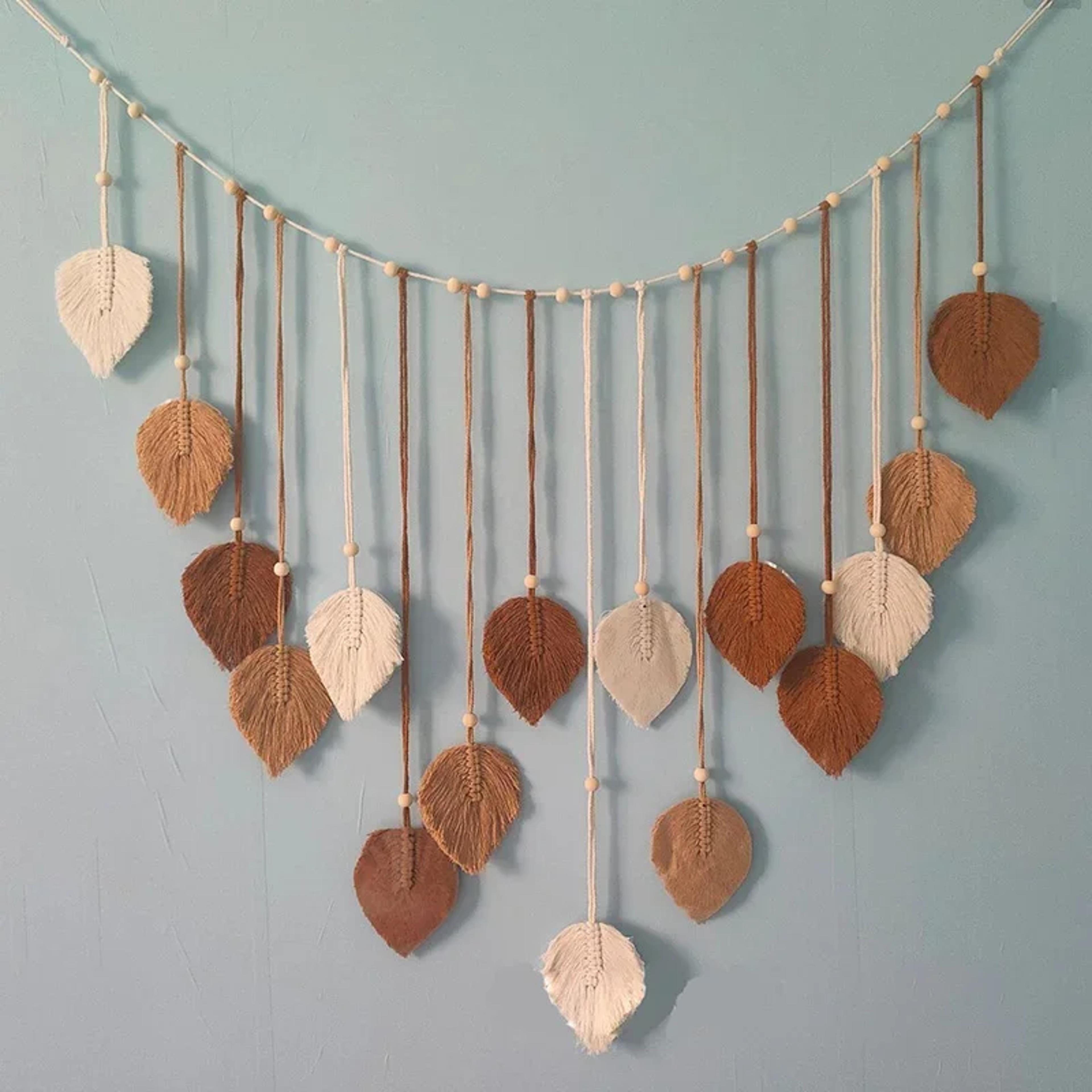 Boho Home Decoration Macrame Tapestry Wall Hanging For Living Room Bedroom Macrame Leaf Feather Art 7