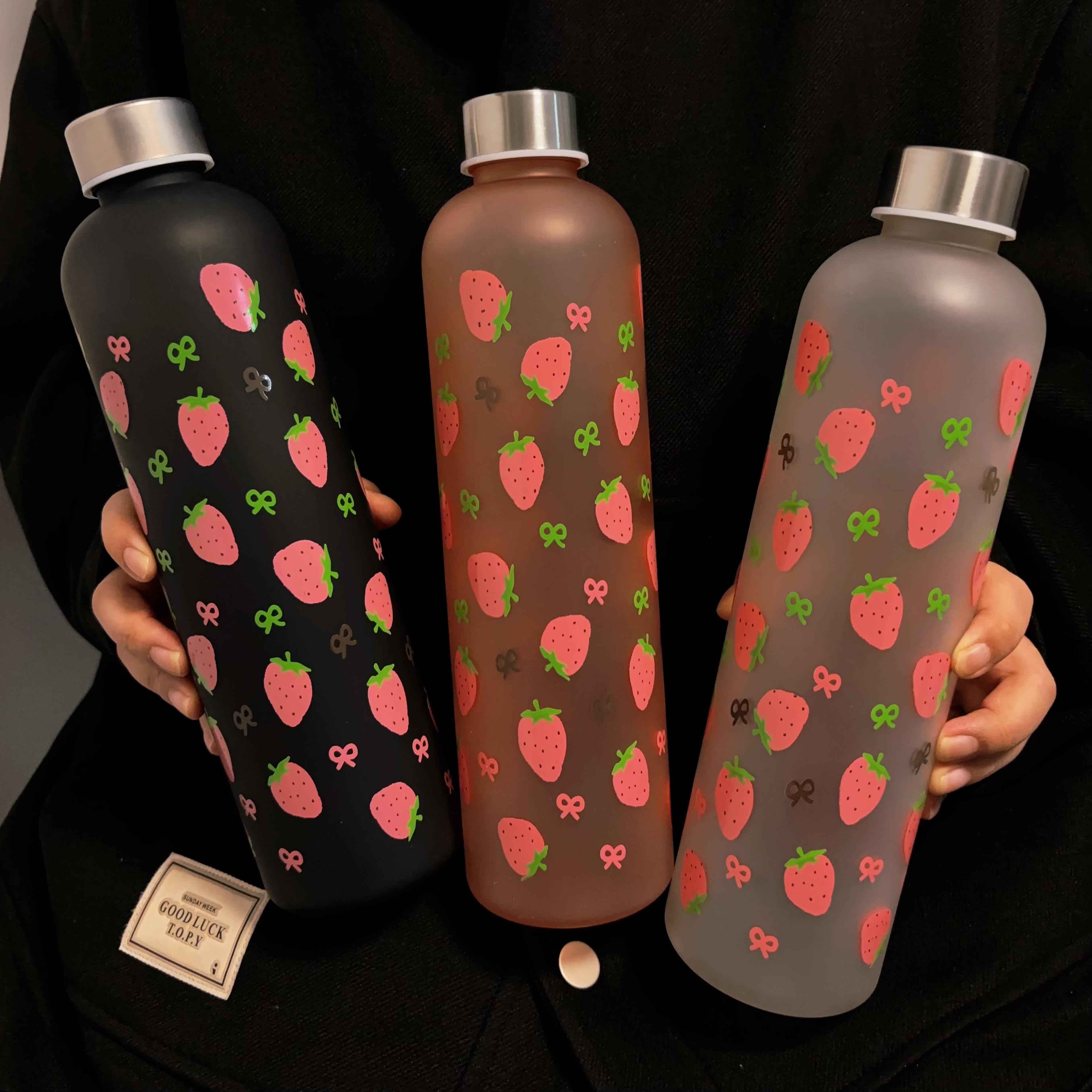 portable leak-proof strawberry pattern water bottle, ideal christmas gift for students and couples