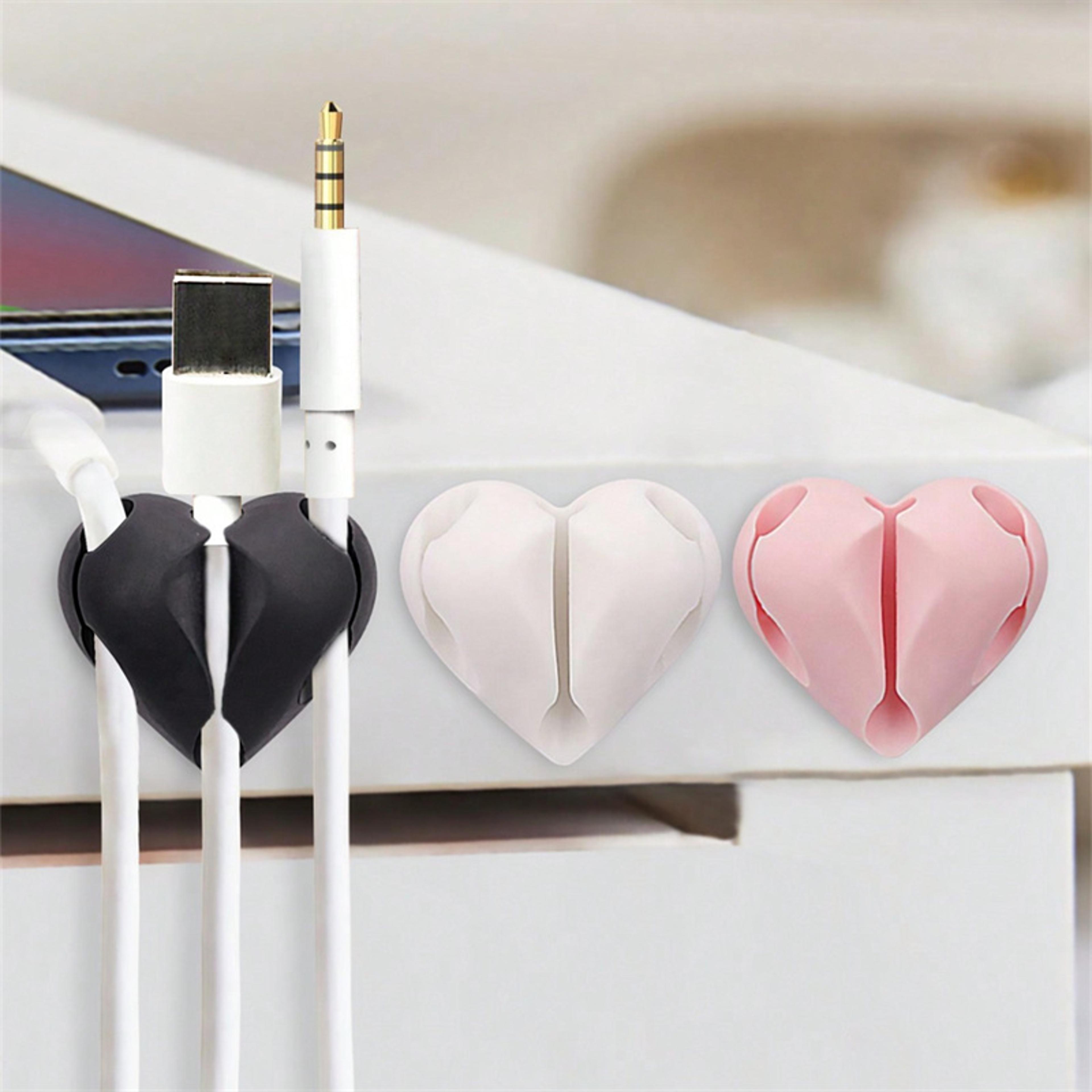 USB Charging Cable Clips HeartShaped Mini Cable Winder Organizer Desk Tidy Organiser Holder Protect 0