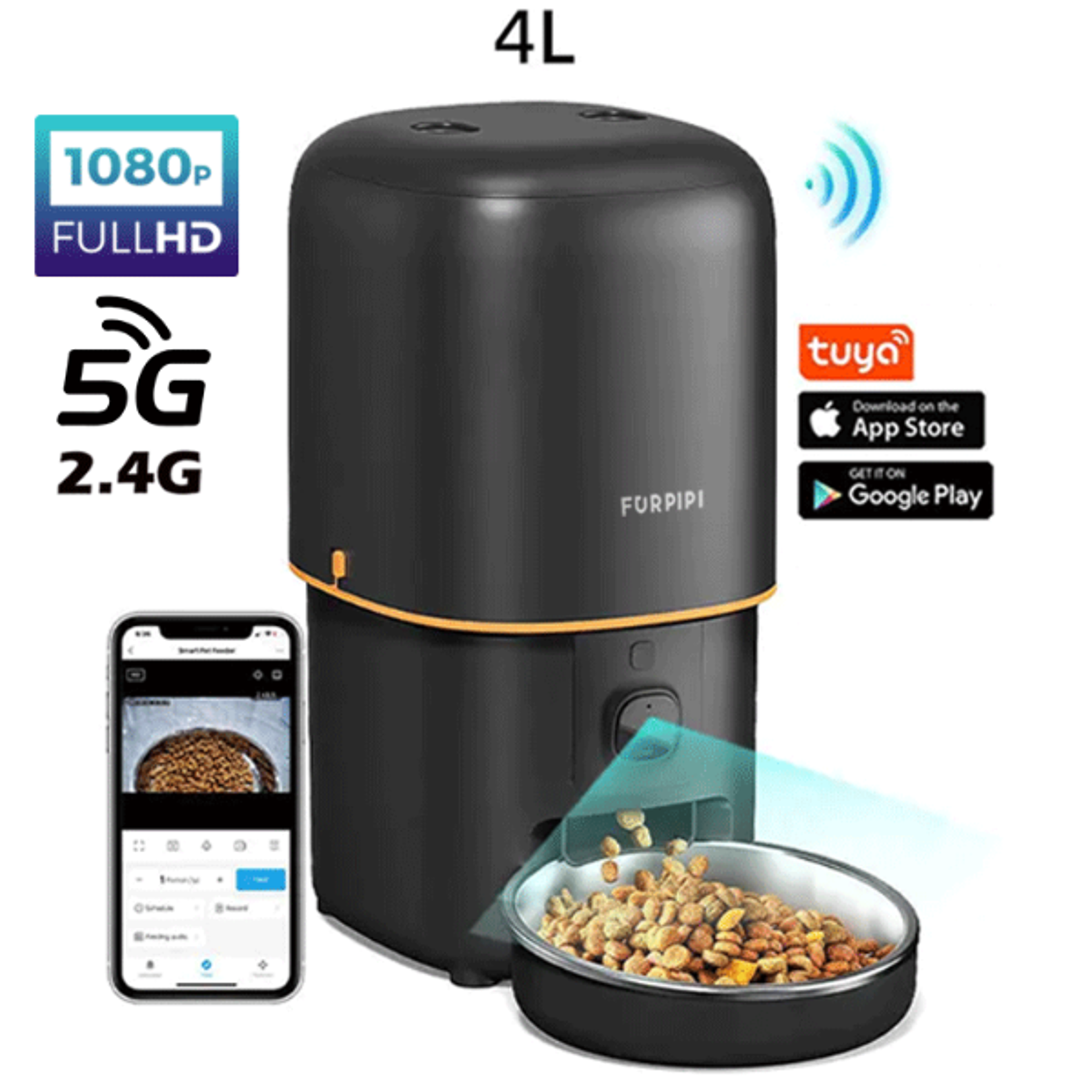automatic smart cat feeder with camera, wifi-enabled app control for cats & dogs