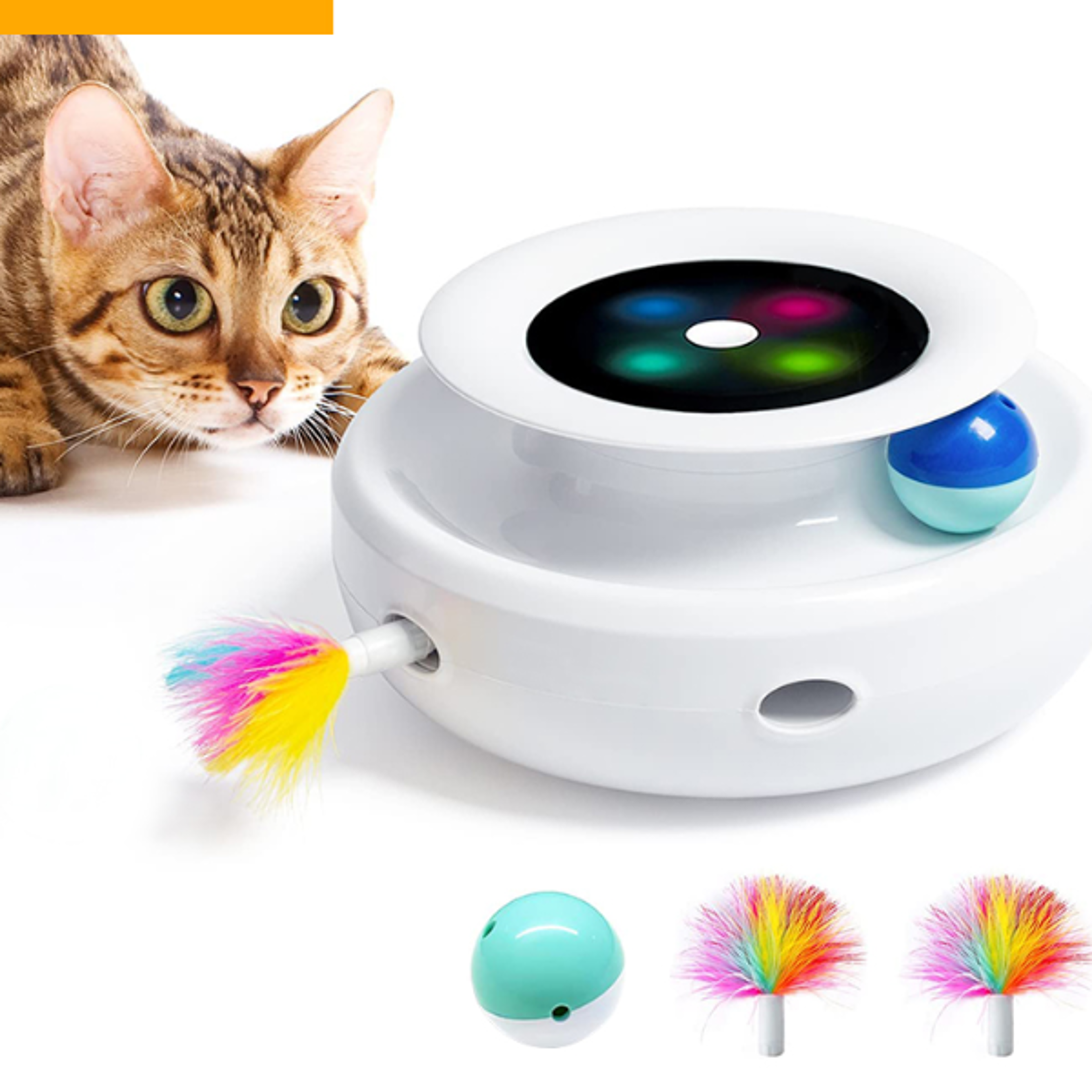 2 in 1 Smart Cat Toy Automatic Feather Fun Ball Toy Set Interactive Electronic Pet Toy for Cats and