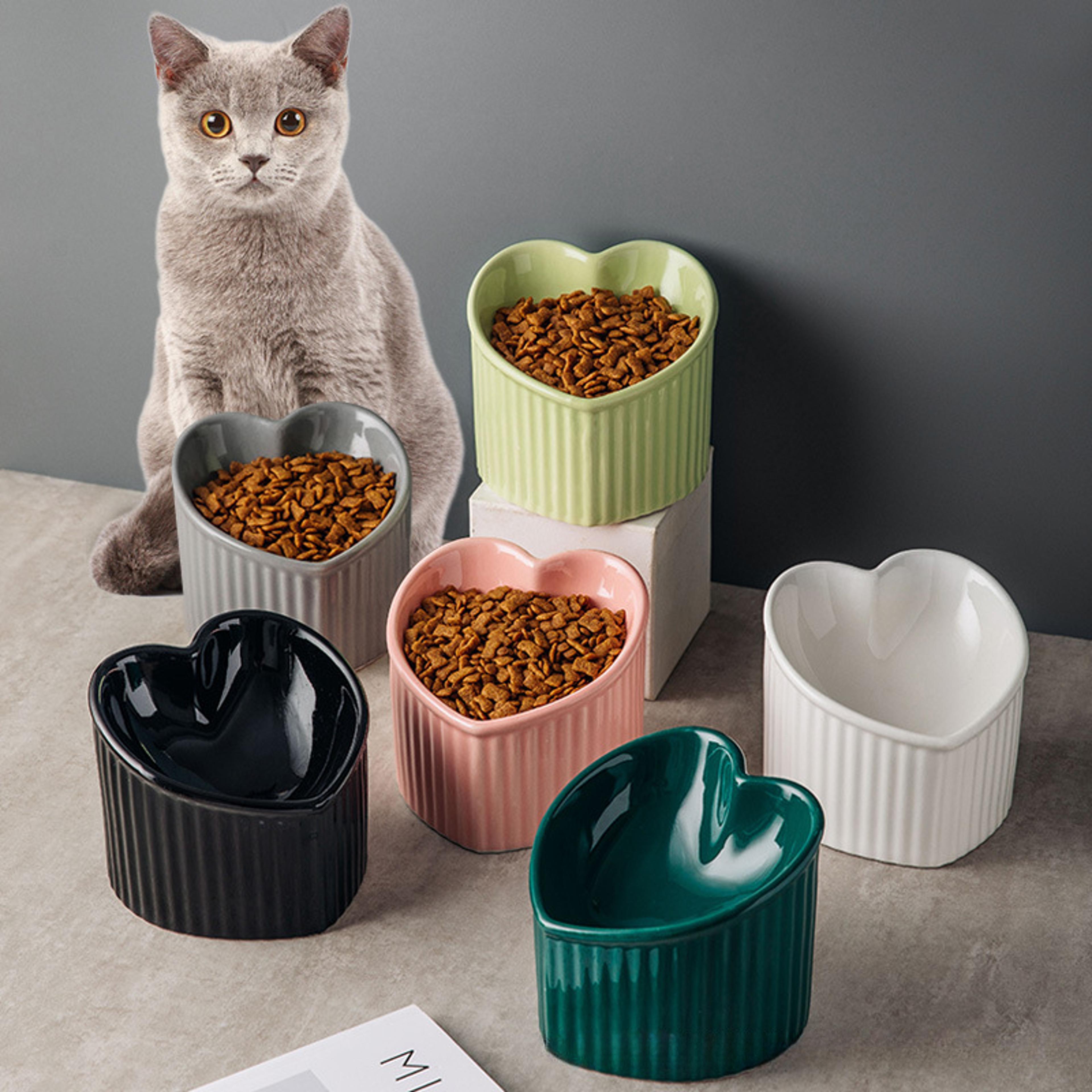 Slanted Elevated Cat Bowl Ceramic Tilted Cat Bowl With Anti Tip Stand 0