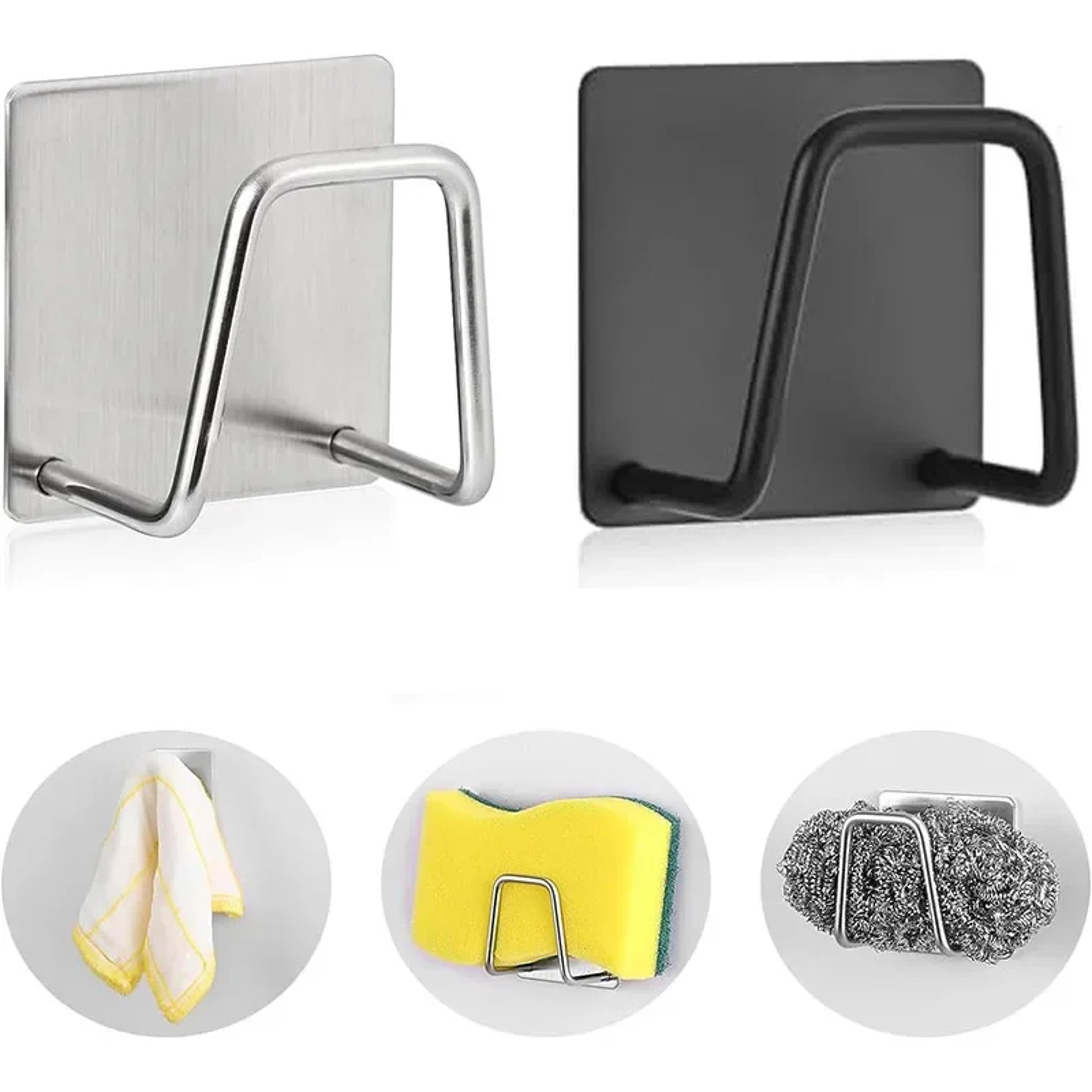 stainless steel sink sponge holder, self-adhesive wall rack for kitchen drain drying and storage