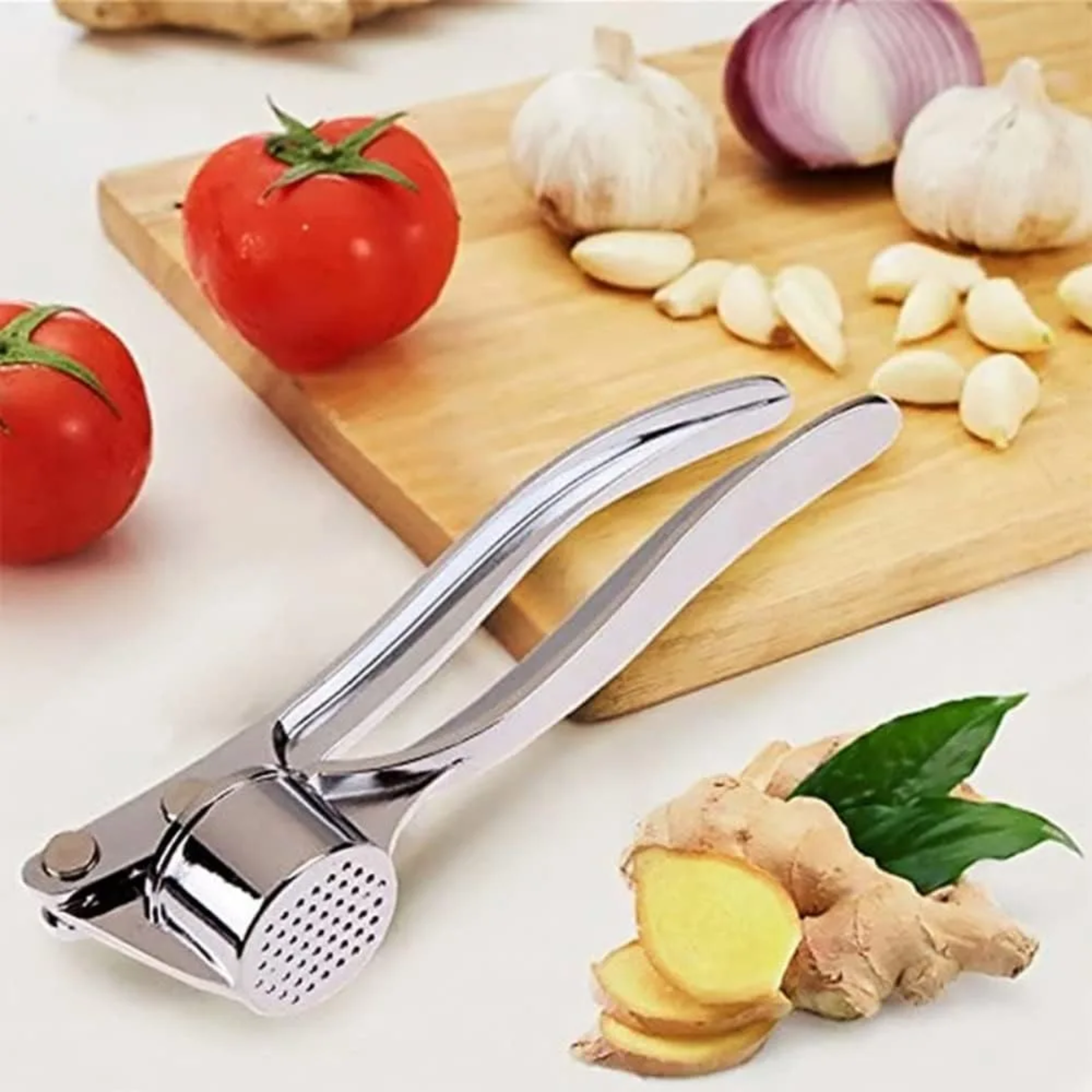 stainless steel garlic press and ginger juicer, manual garlic grinder tool for effortless crushing