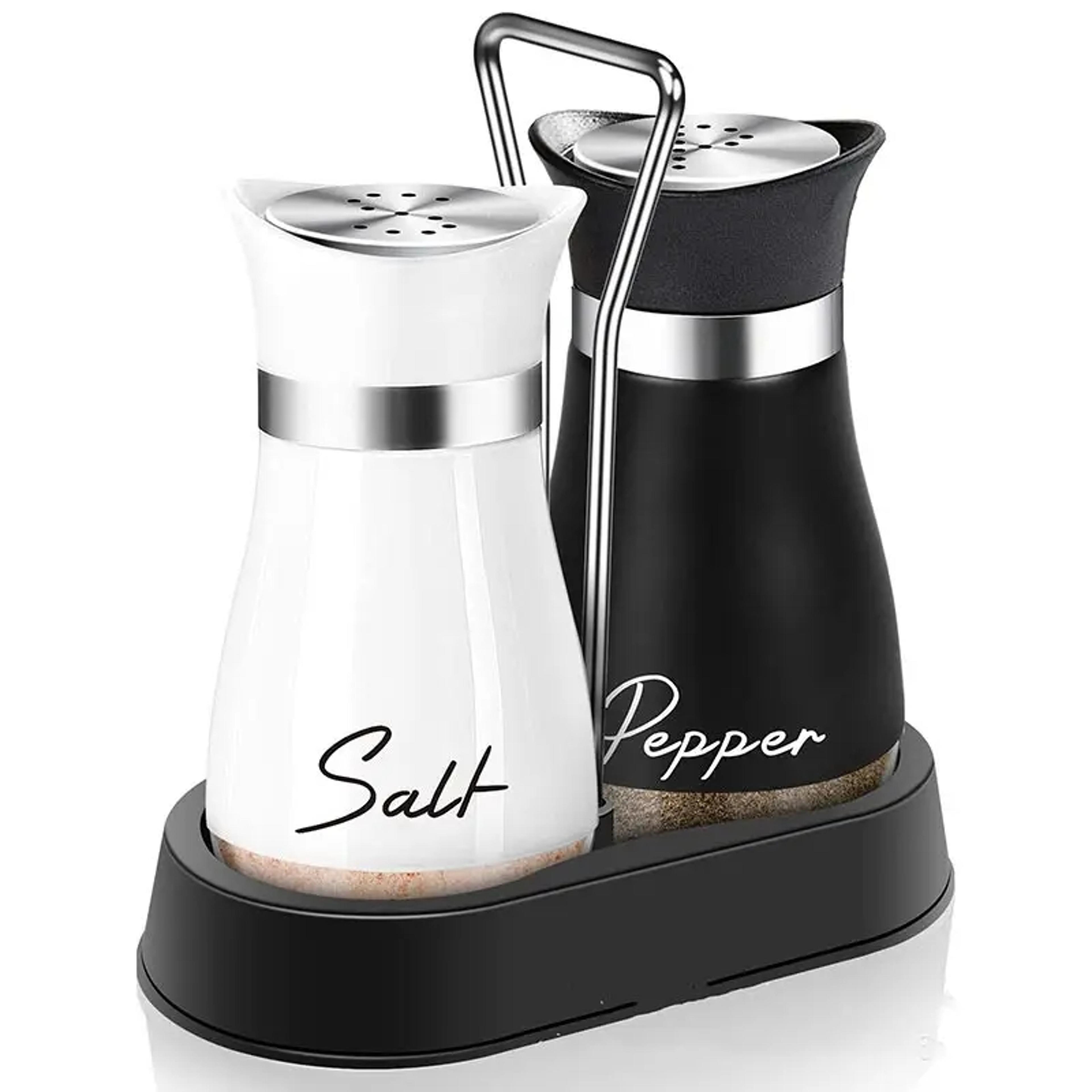 Adjustable Salt  Pepper Shakers Set Refillable Glass Spice Bottles With Shelf Organizer Includes Po 0