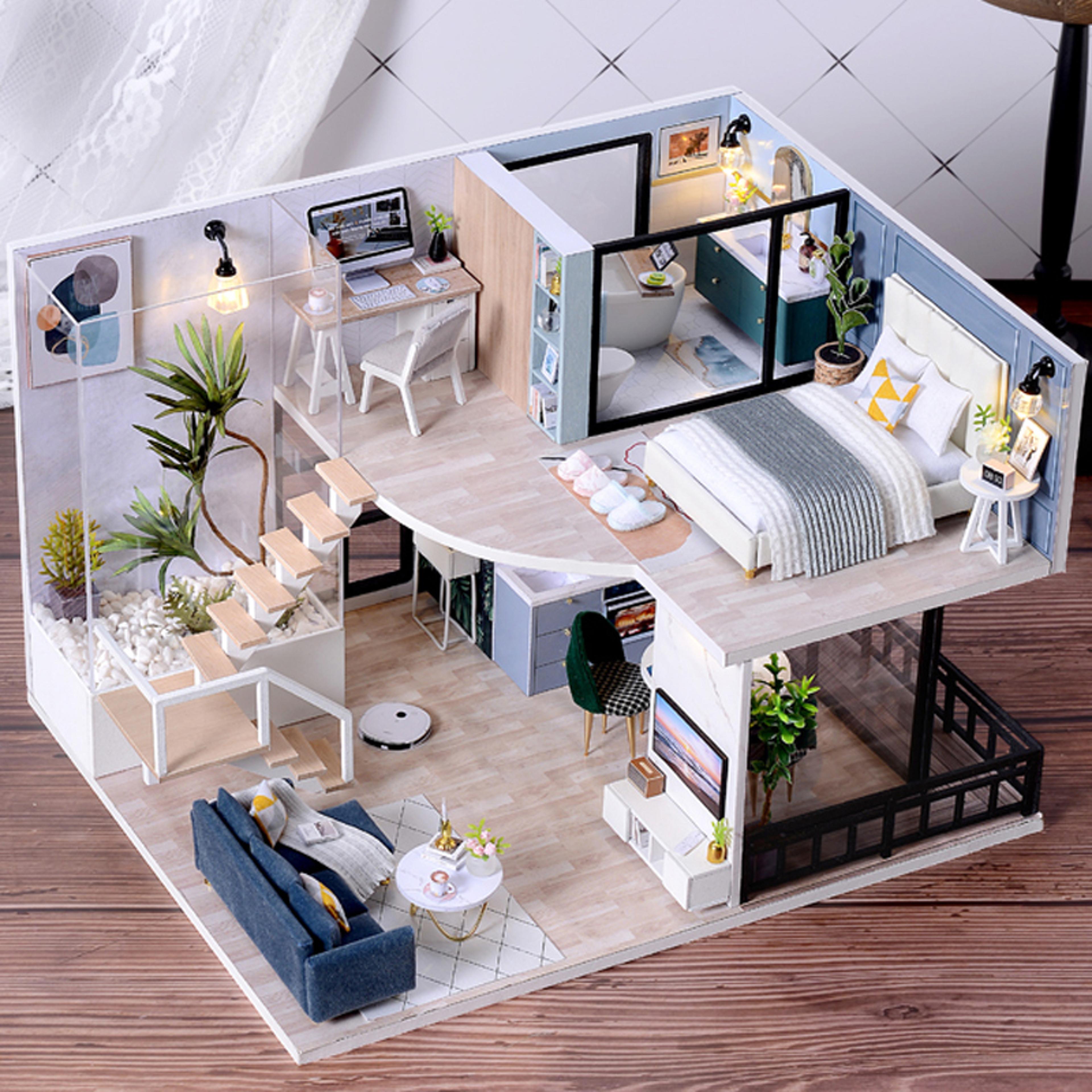 diy 3d wooden doll house kit with furniture, fun, creative craft for kids & adults