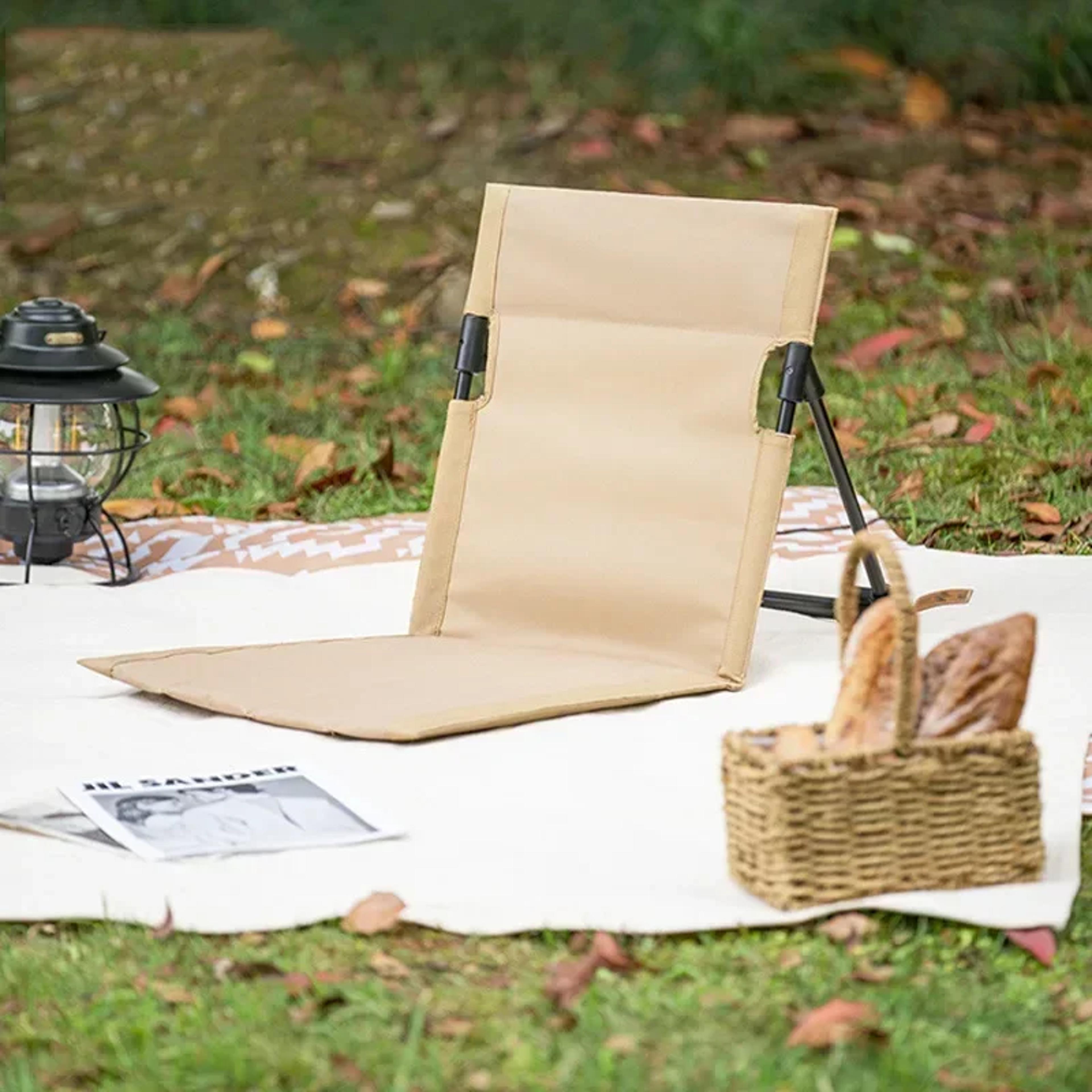 foldable outdoor camping chair with cushion and backrest, portable beach chair for picnic, garden, and park