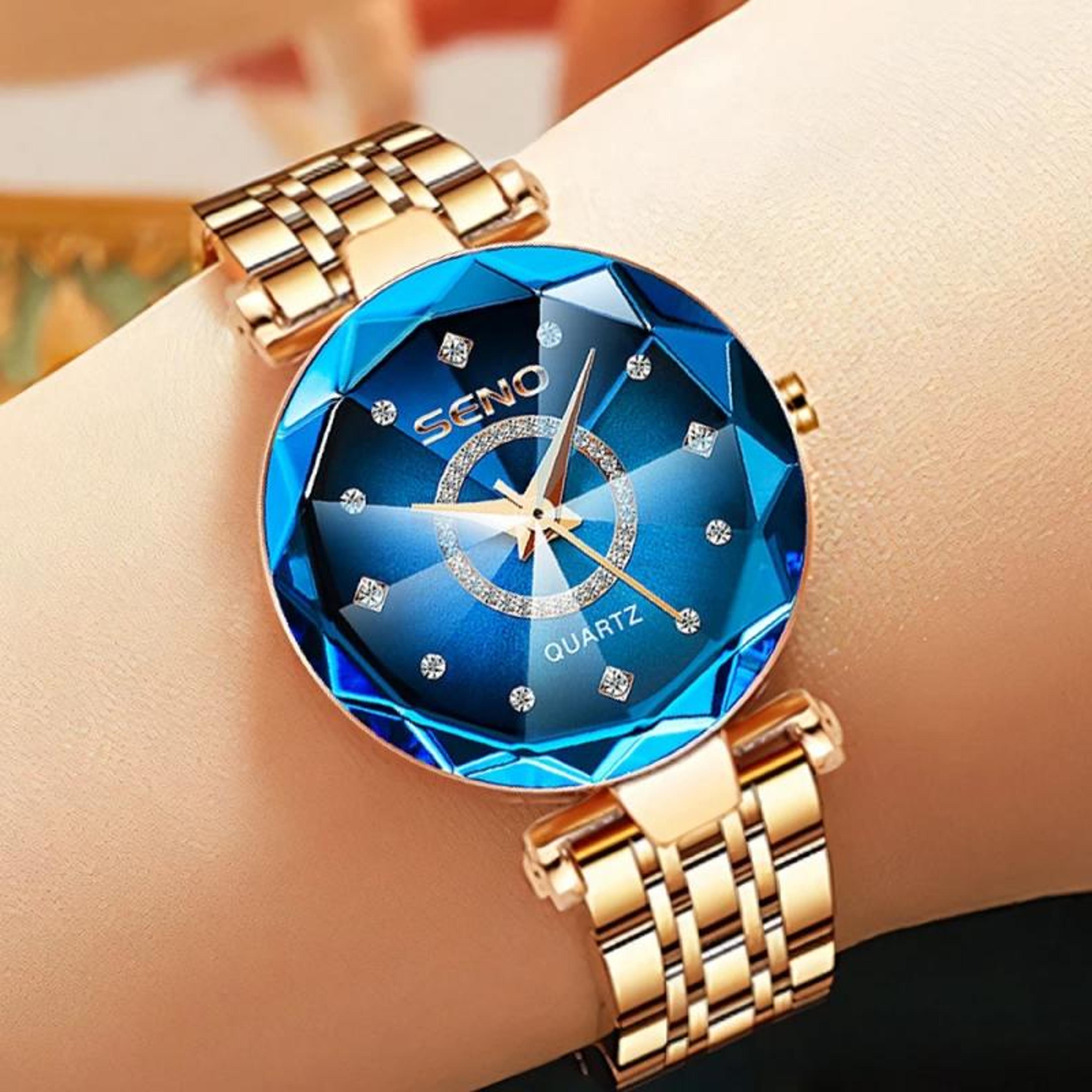 luxury women crystal bracelet watch rose gold ocean star