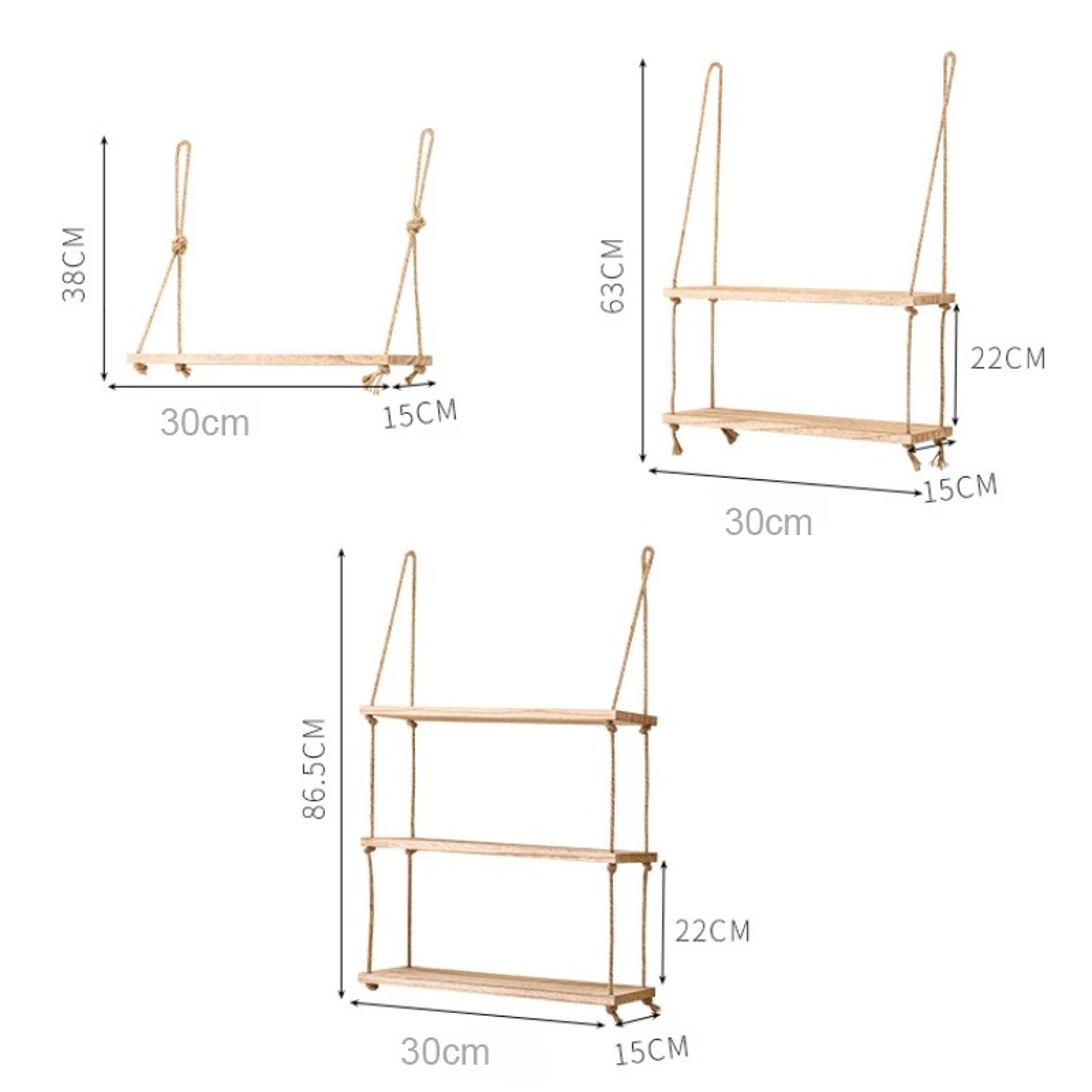Rustic Wooden Floating Shelves With Hanging Rope For Plants  Home Decor 5