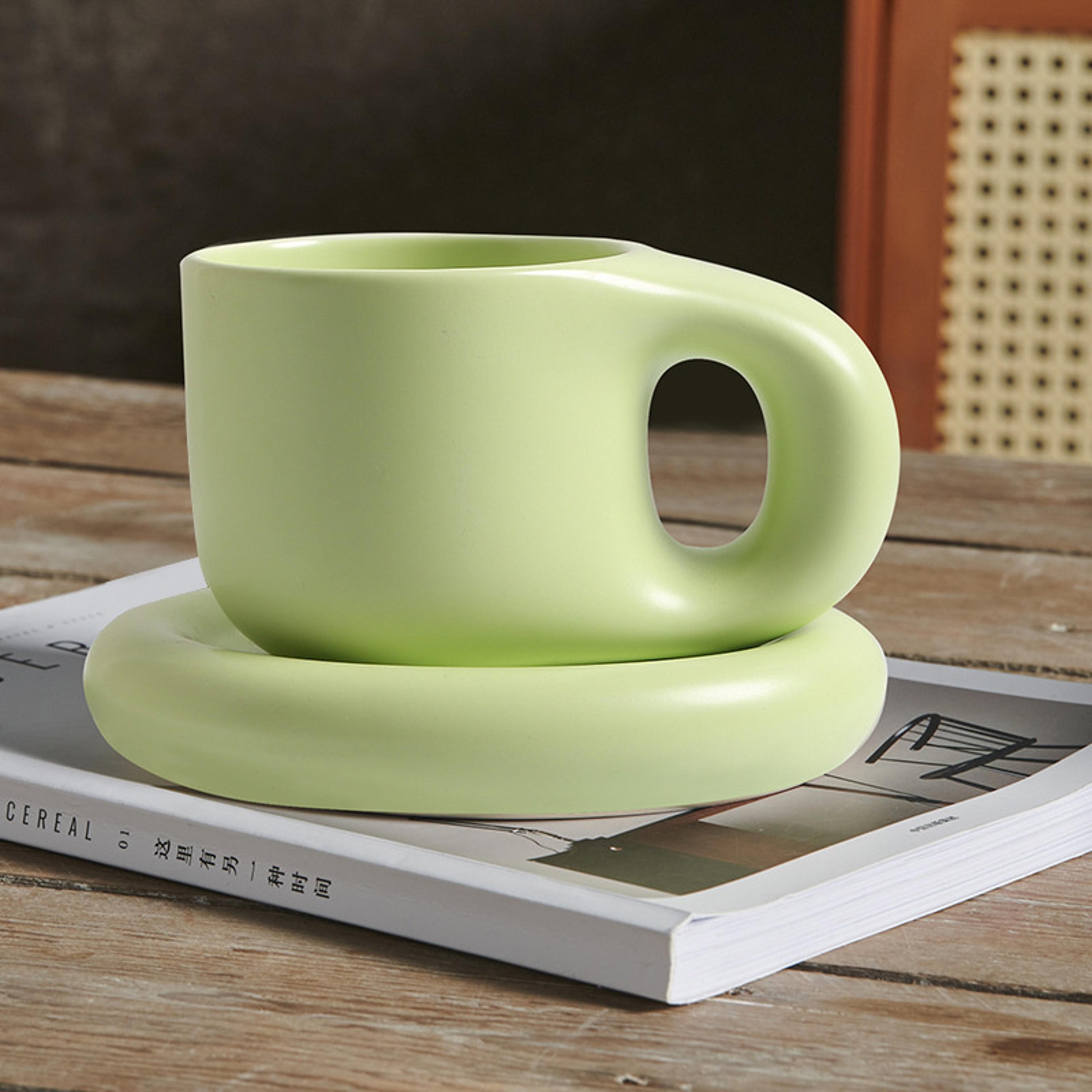 Handmade Chubby Mug With Saucer Creative Nordic Ceramic Cup For Coffee Tea Milk  Cake Personalized  5