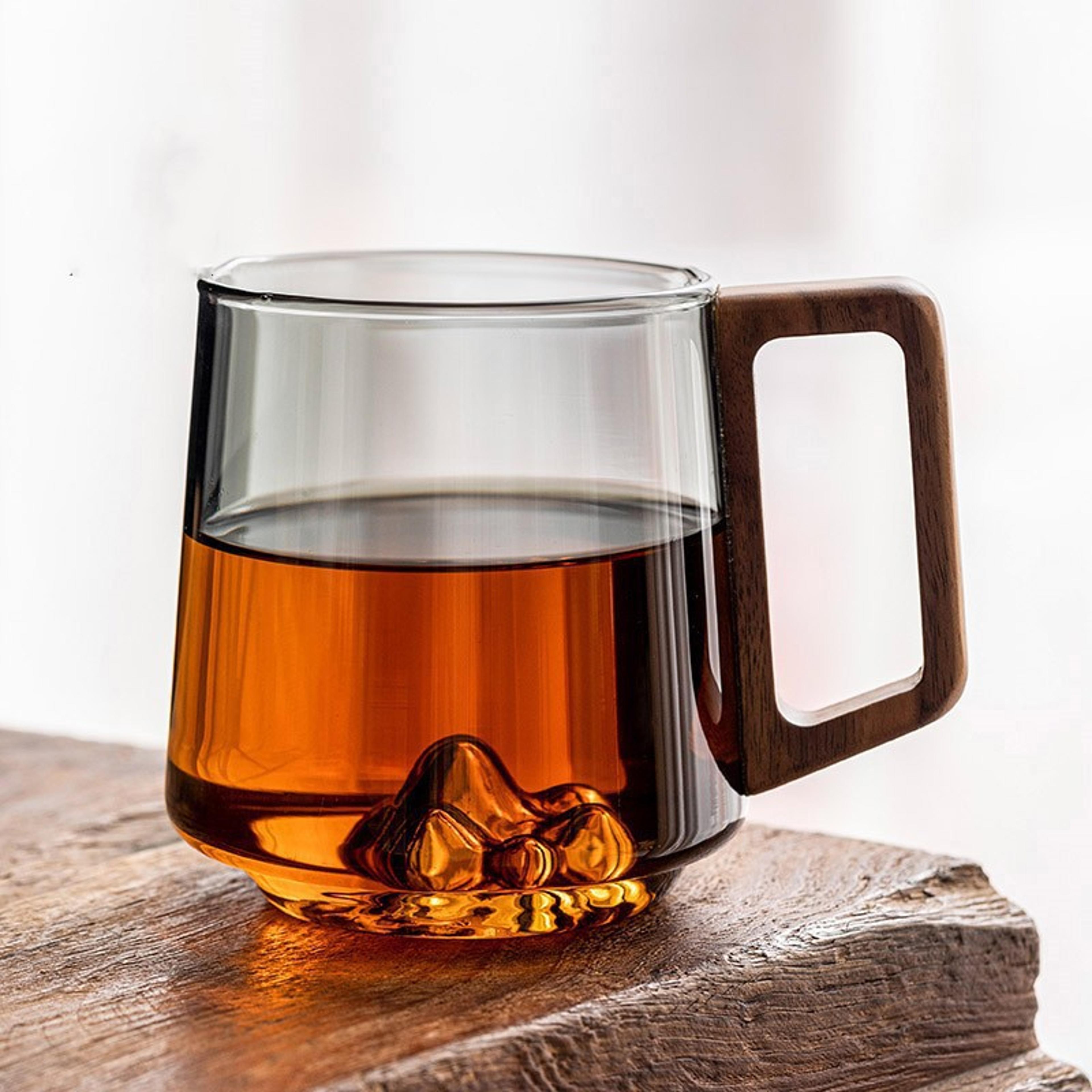 Glass Drinking Cup With Wooden Handle LargeCapacity Milk Tea  Juice Cup 1