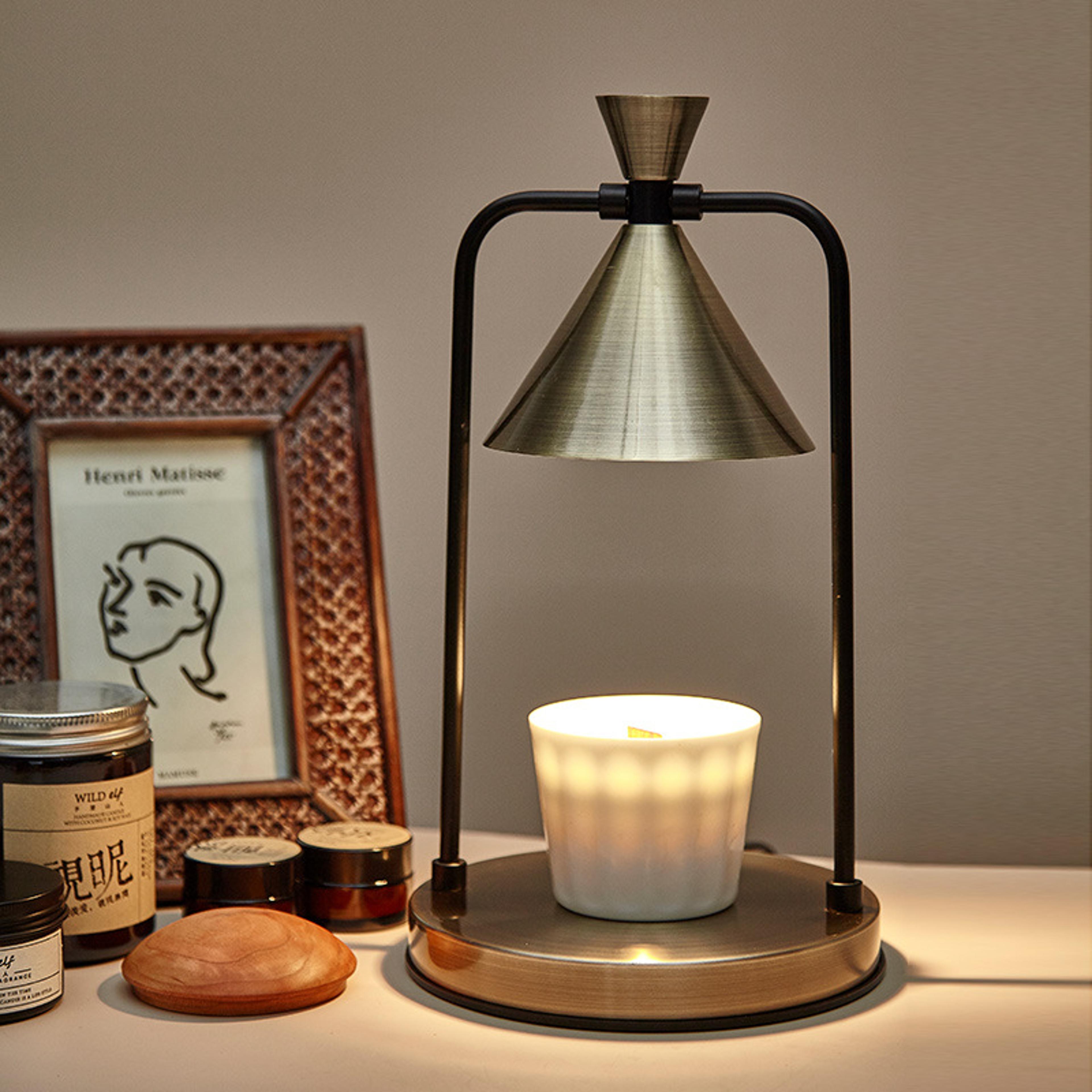 electric wax melt lamp for aromatherapy, candle warmer lantern with top-down melting burner for spa and home use